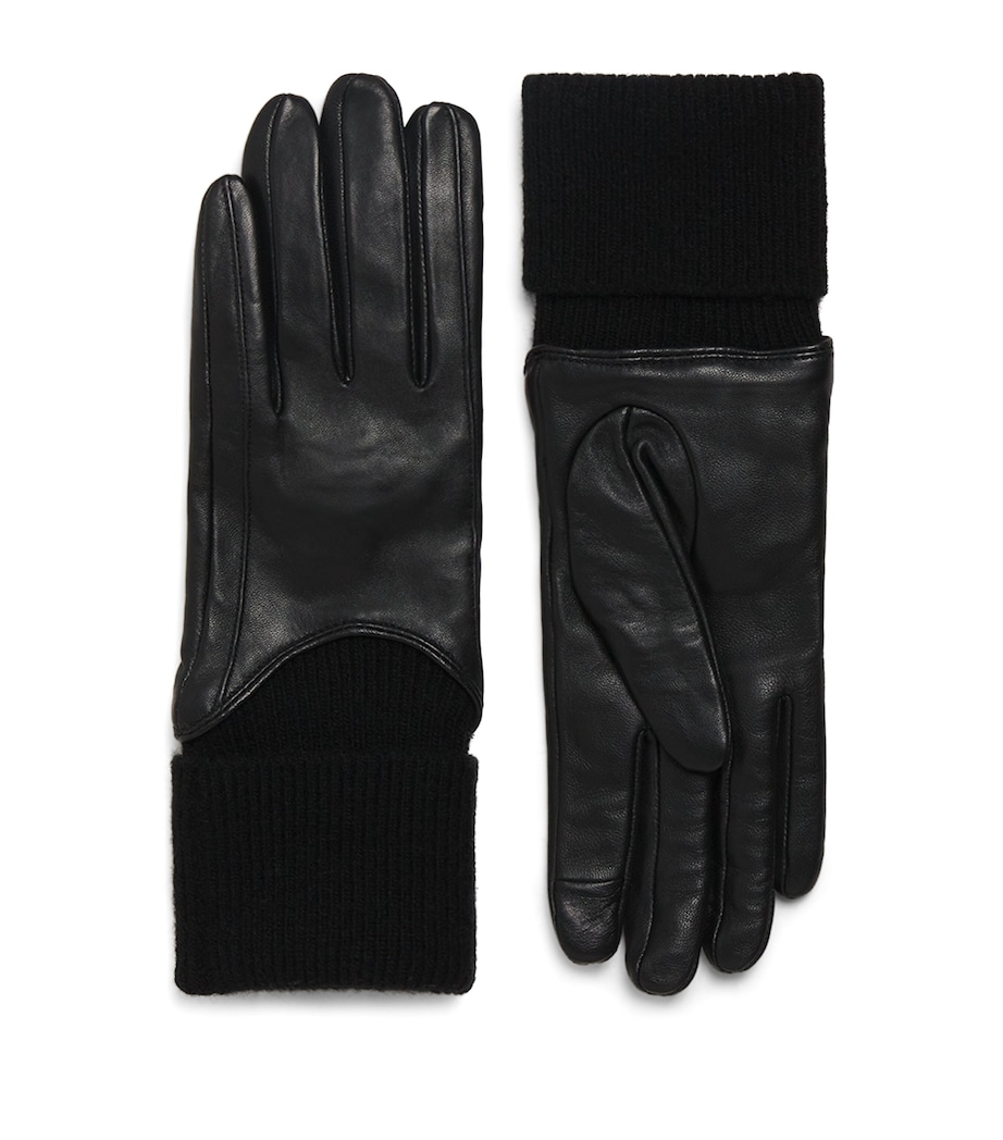 Leather Knitted-Cuffs Gloves BLACK Image 1
