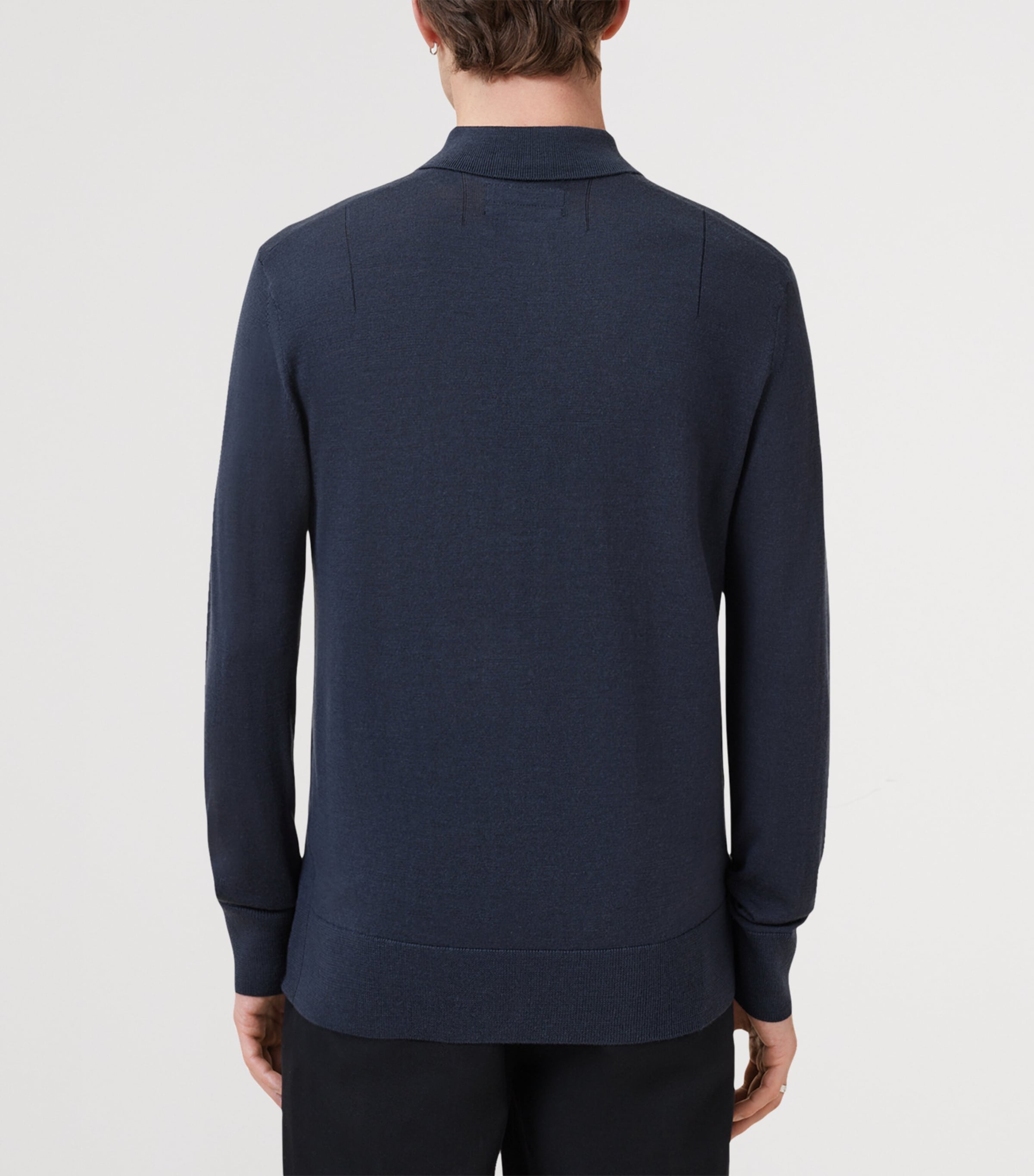 Merino Wool Long-Sleeve Mode Polo Shirt NAVY BLUE Image 4