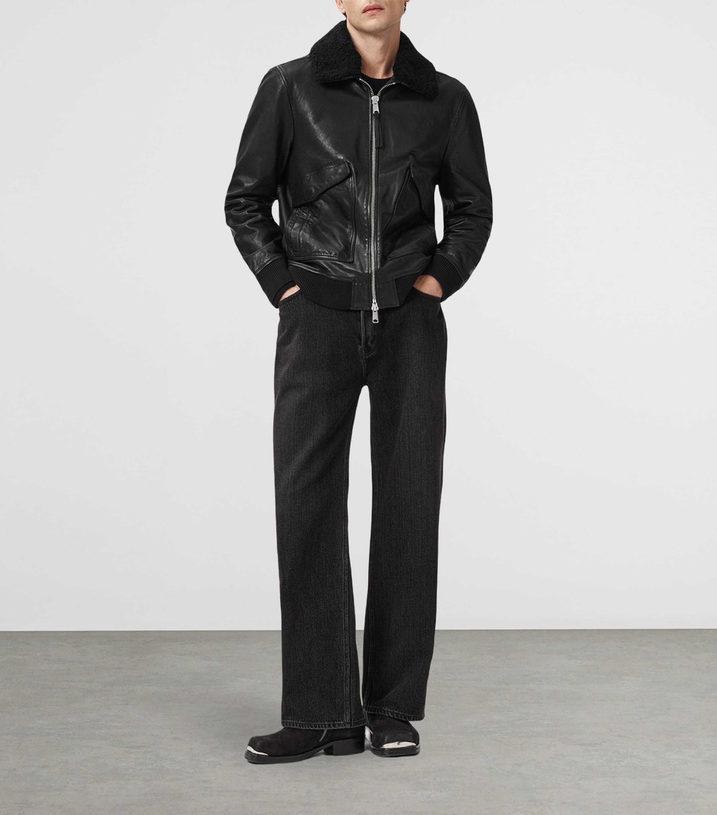 Leather Vaucluse Bomber Jacket BLACK Image 2