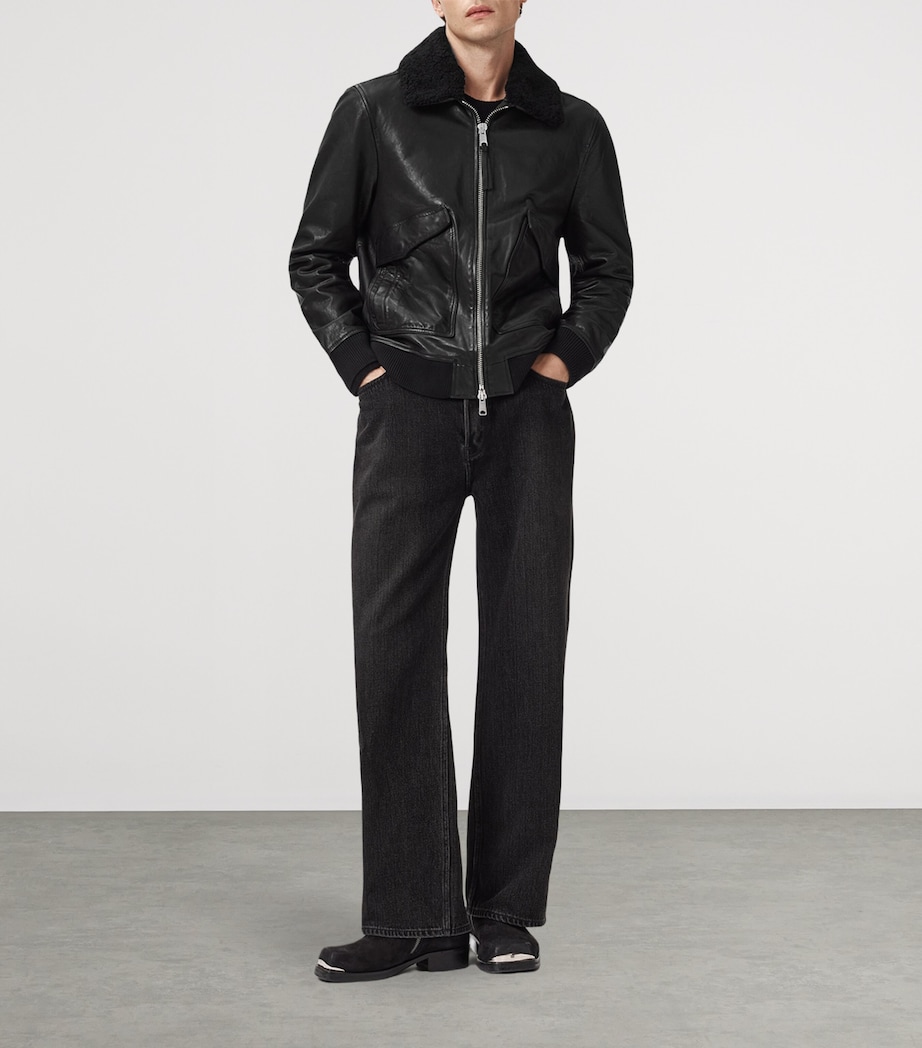 Leather Vaucluse Bomber Jacket BLACK Image 2