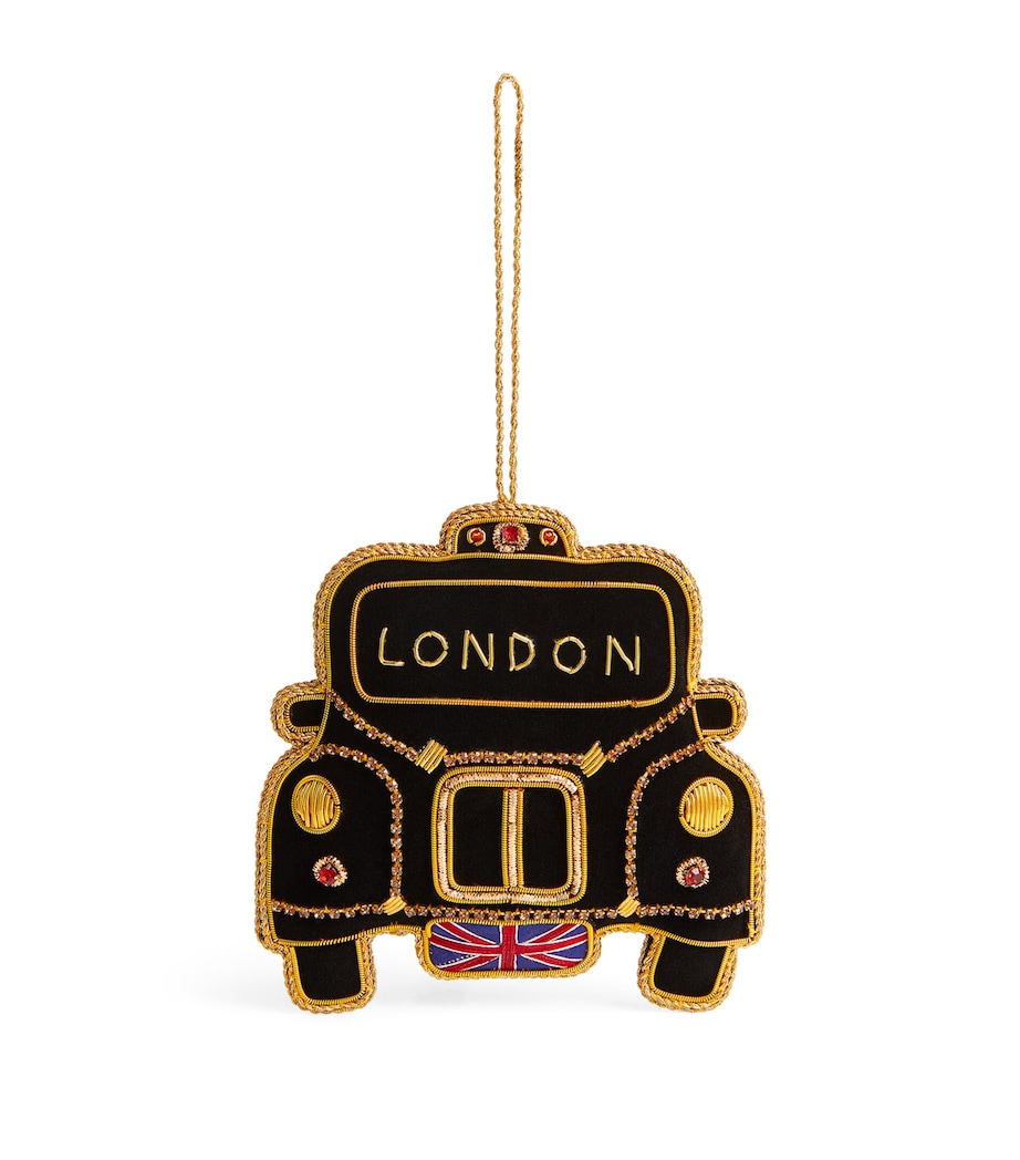 Beaded London Taxi Tree Decoration BLK/GOLD Image 1