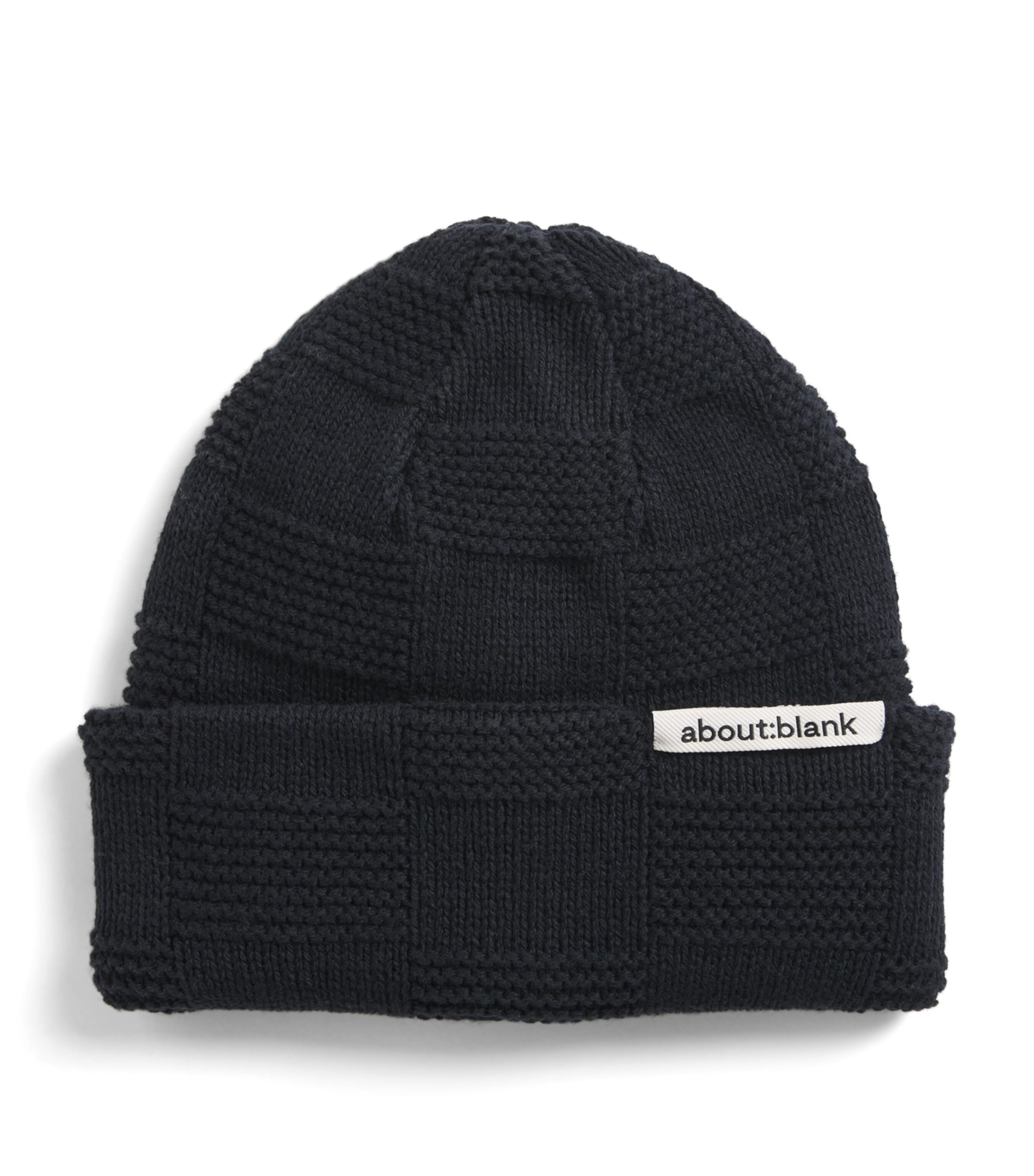 Cotton Knit Chequerboard Beanie BLACK Image 1