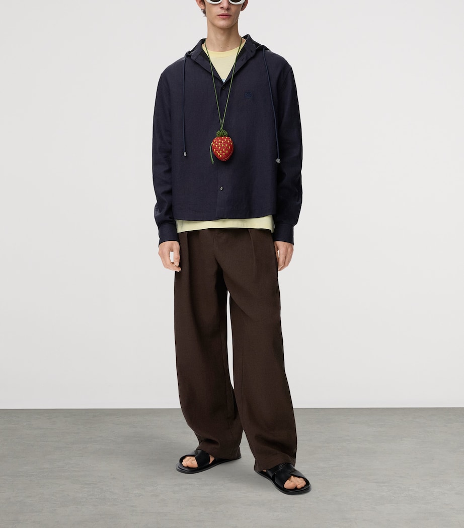 LOEWE Mens x Paula's Ibiza Linen-Cotton Pleated Wide-Leg Trousers Dark Brown/brown Image 2