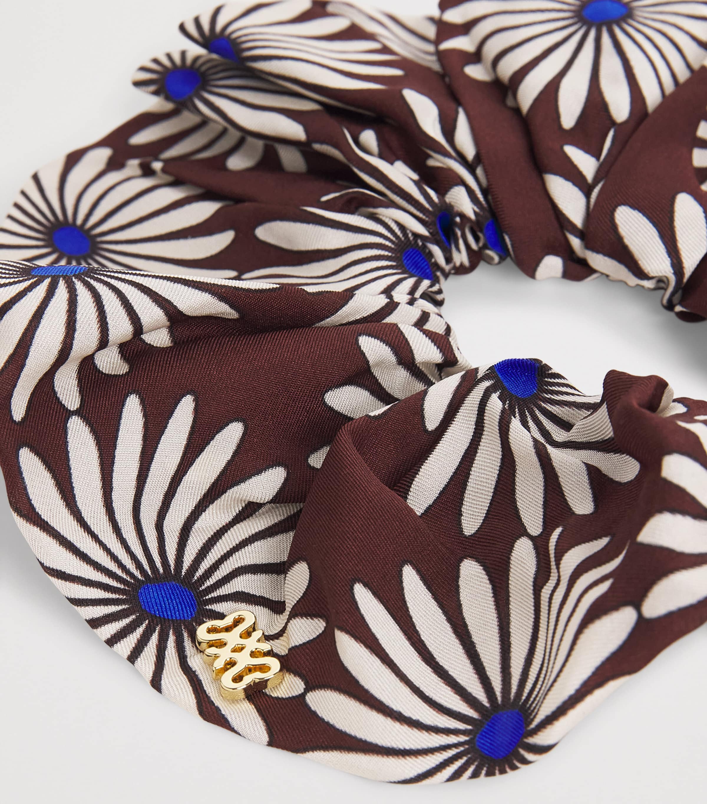 Sandro Paris Silk Floral Print Scrunchie Marron / Bleu Image 3