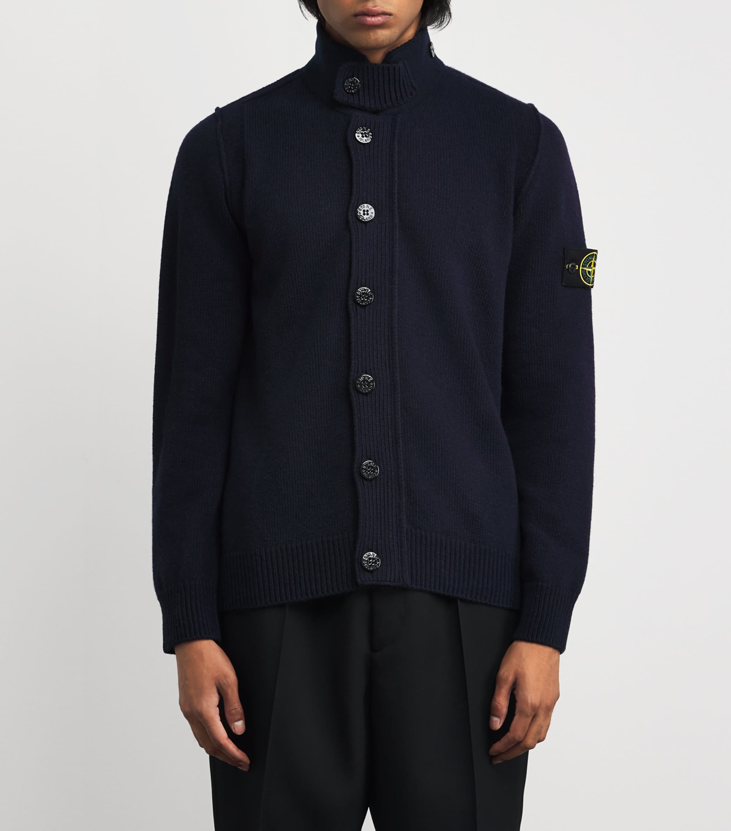 Stone Island Navy Wool-Blend Zip-Up Cardigan | Harrods US