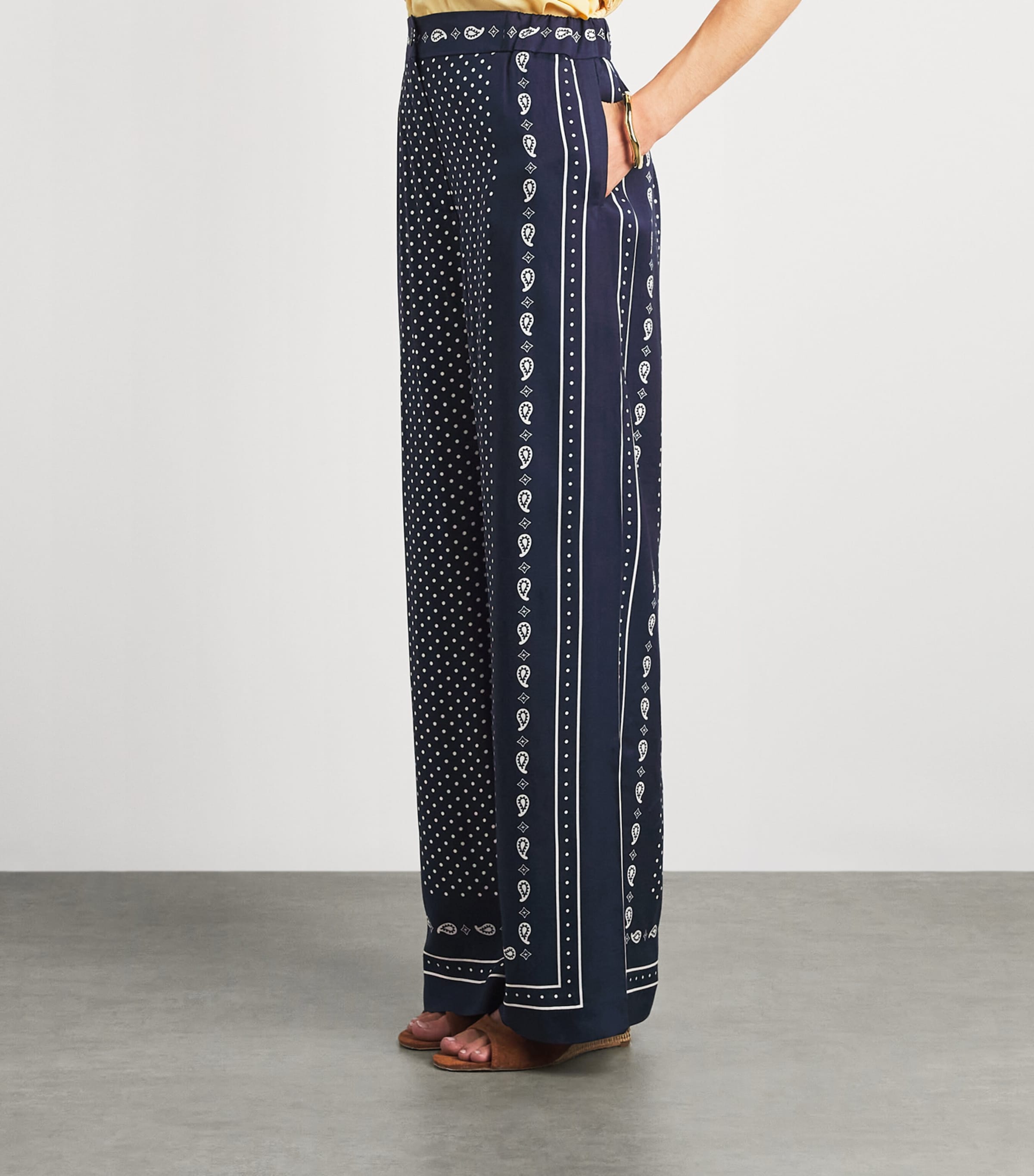Maje Womens Printed Wide-Leg Trousers Navy Polka Dot Image 4
