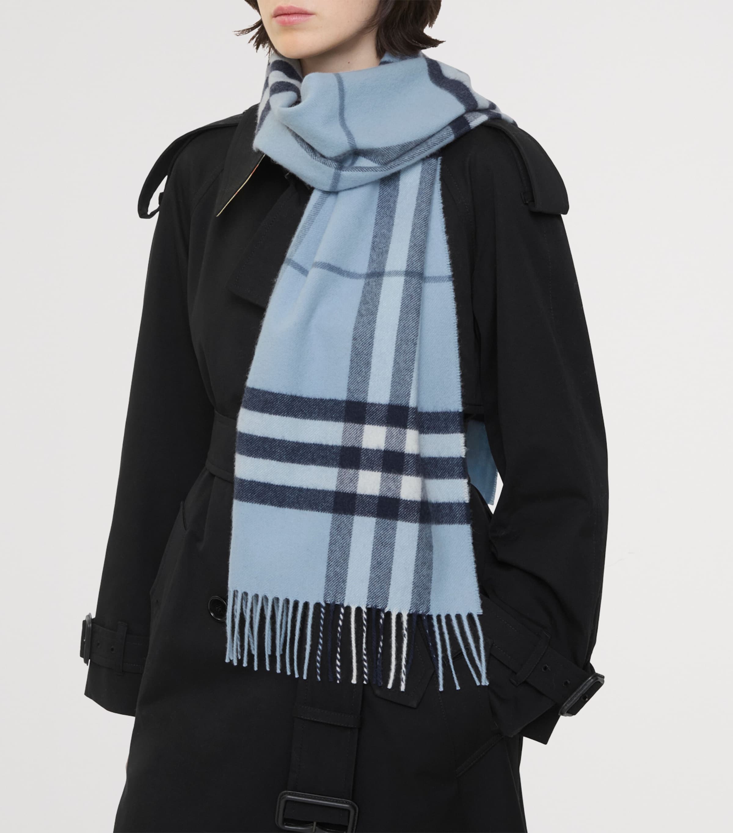 Cashmere Check Scarf BANK BLUE Image 3