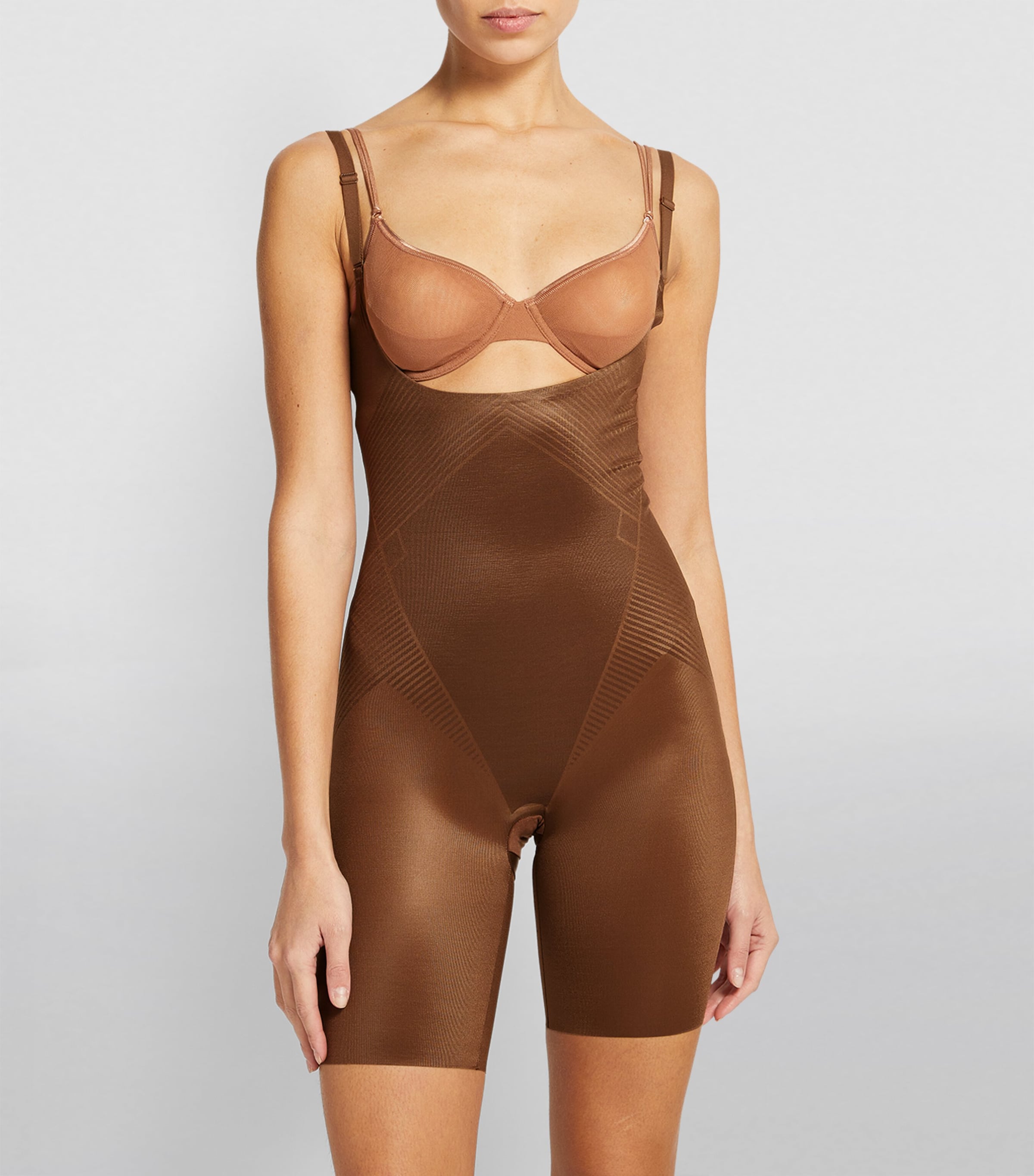 SPANXshape Invisible Open-Bust Mid-Thigh Bodysuit - Medium Control CHESTNUT BROWN Image 2