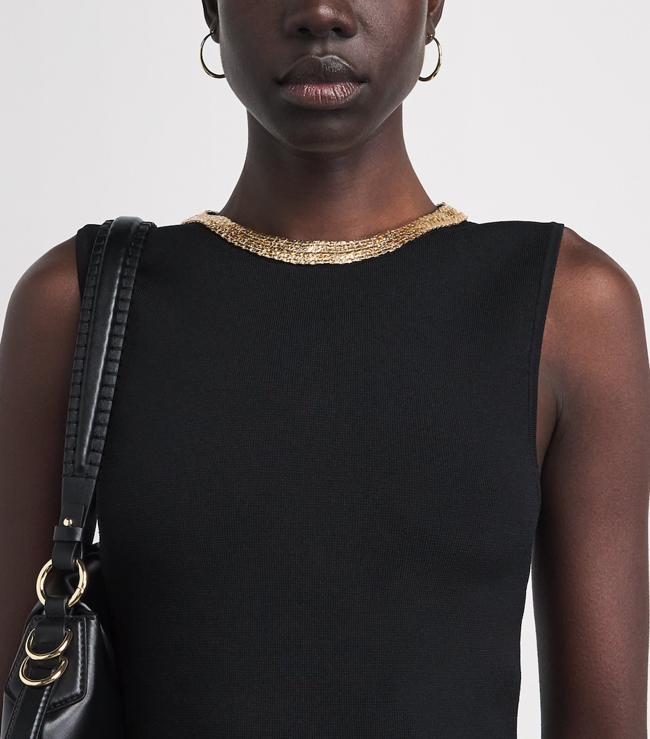 Sandro Paris Womens Knitted Chain-Detail Mini Dress Black Image 3