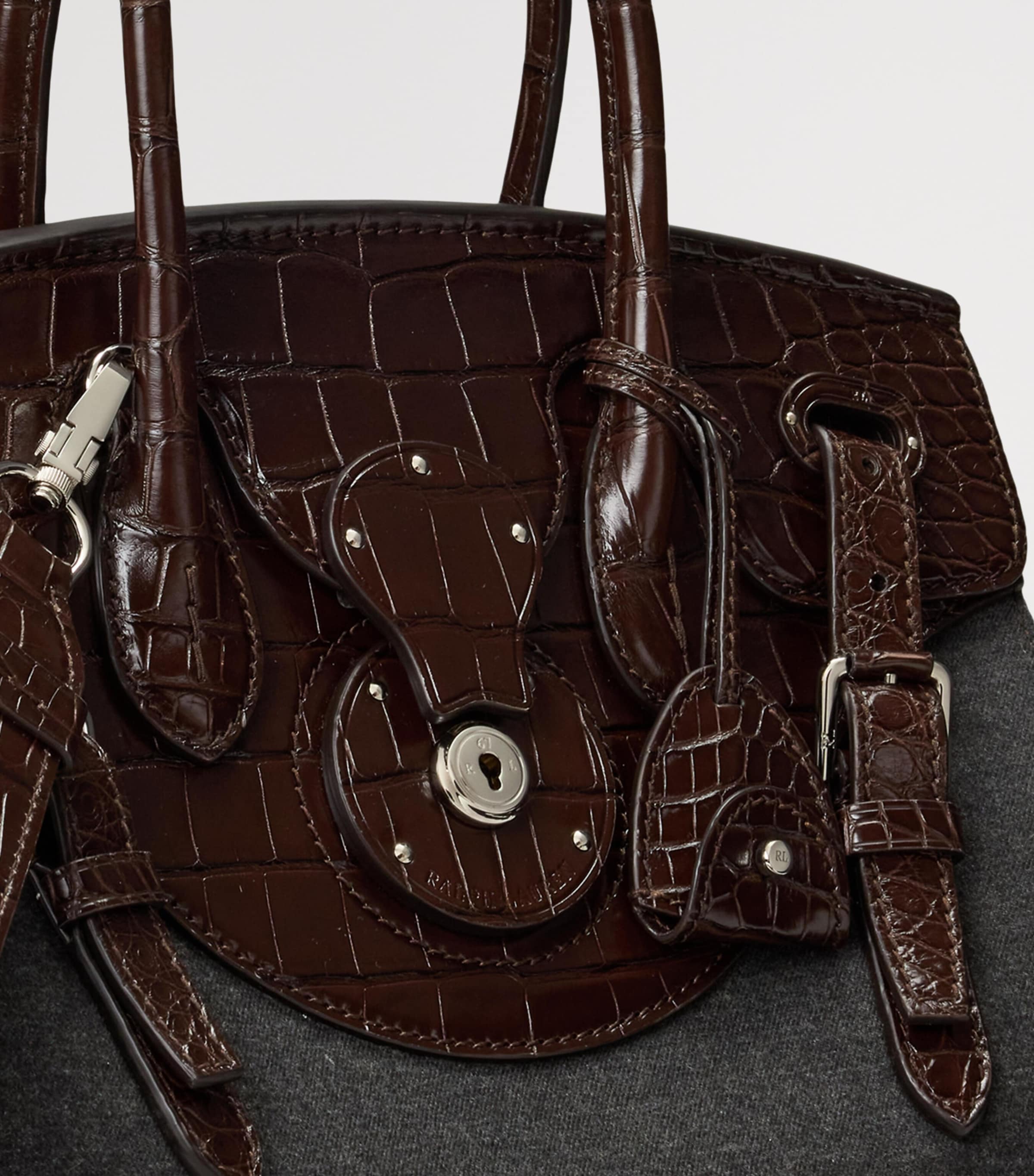 Wool-Alligator Soft Ricky 33 Top-Handle Bag MOCHA/MEDIUM GREY Image 5