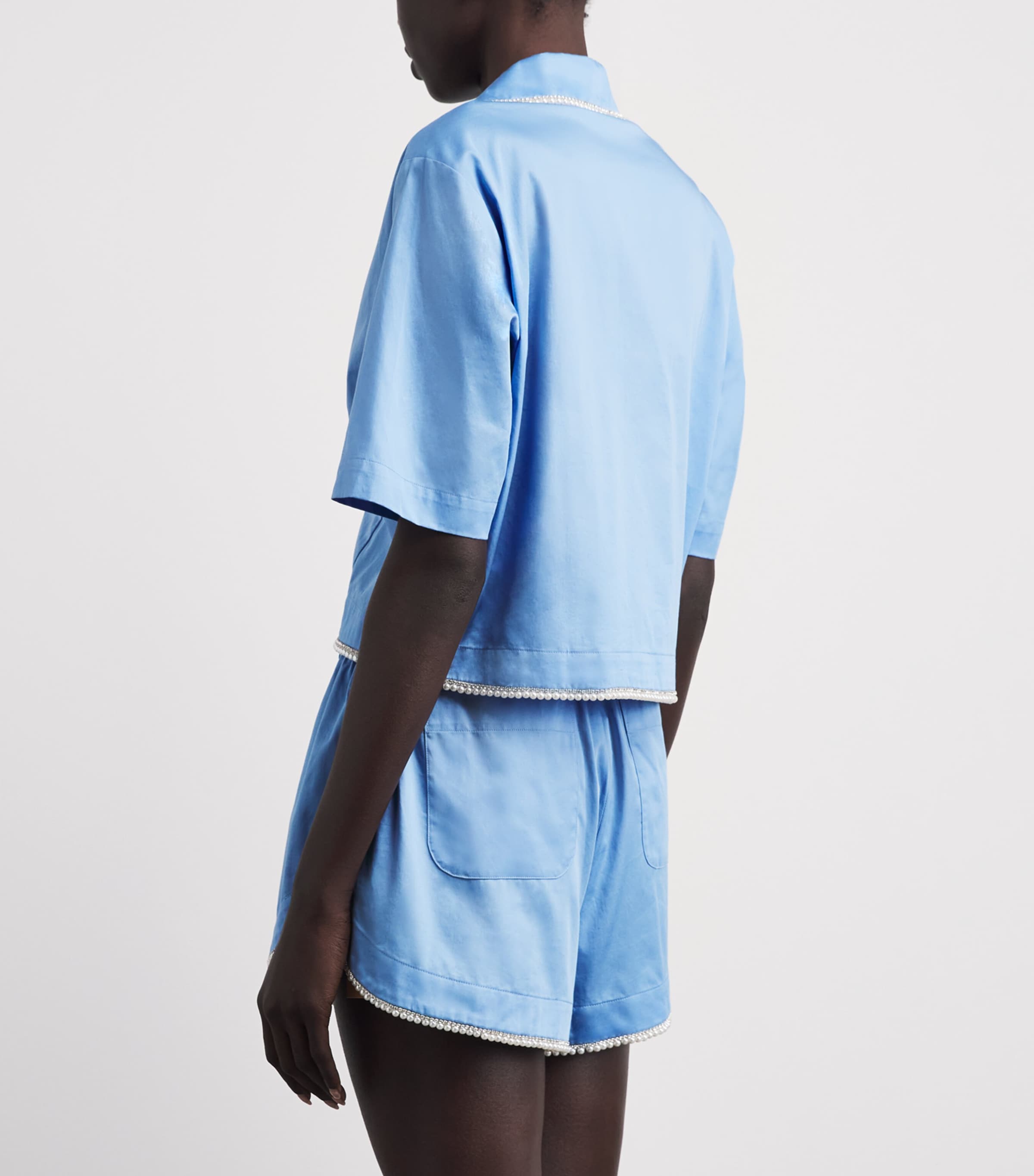 Sandro Paris Womens Cotton Embellished Shirt Blue Image 5