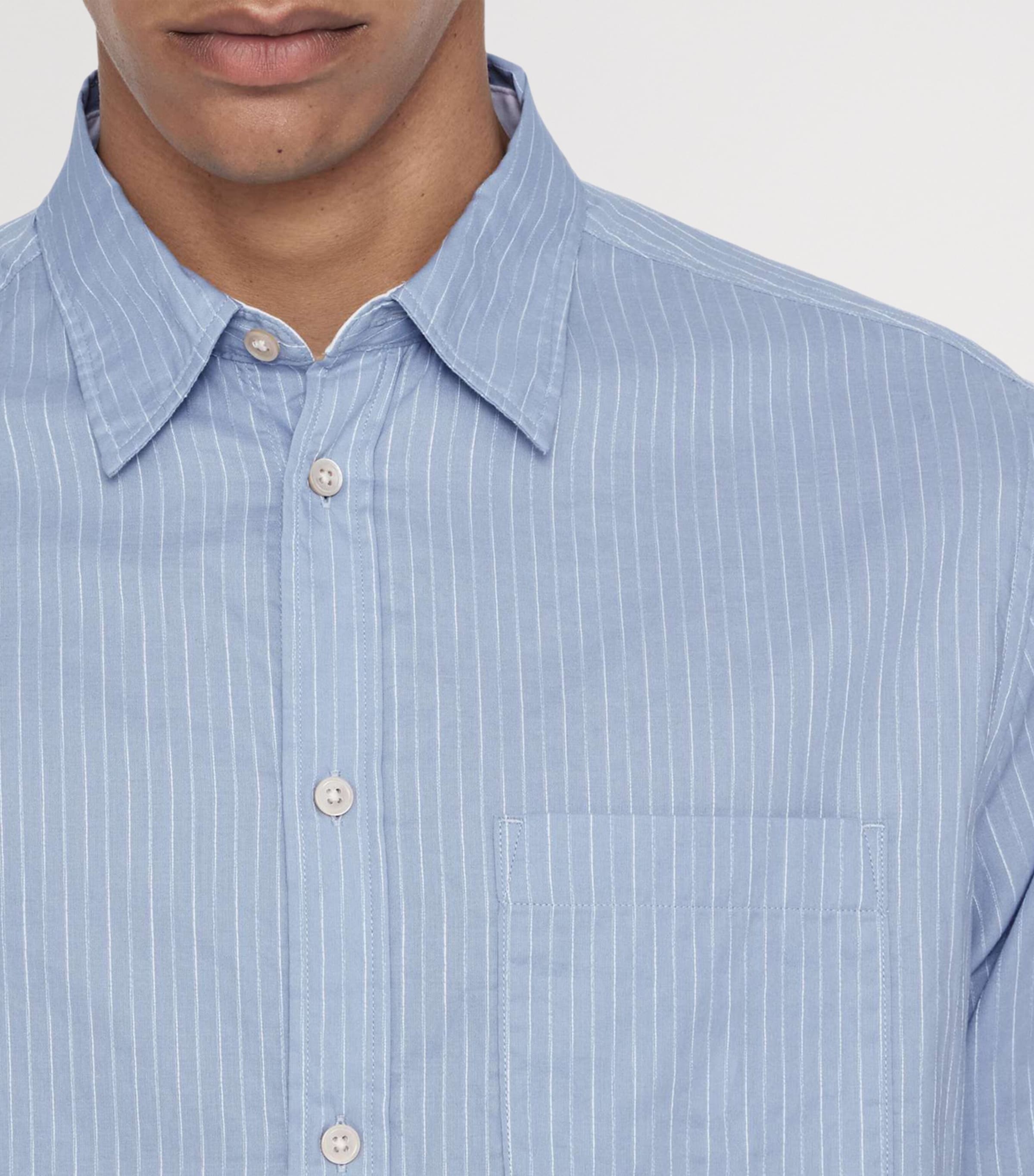 AllSaints Mens Organic Cotton Stripe Judd Shirt Salton Blue Image 4