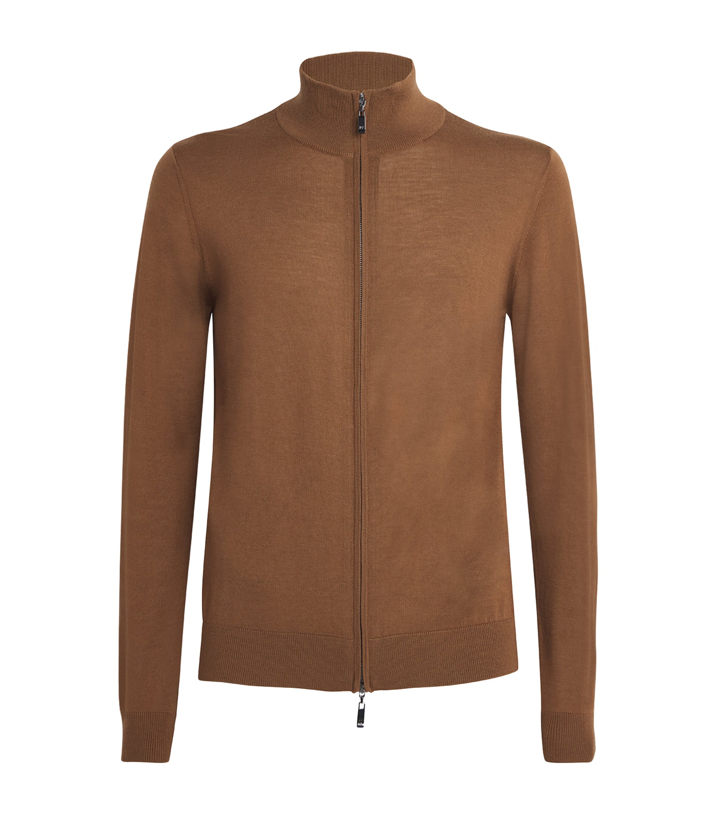 Pal Zileri Mens Wool Zip-Up Cardigan Brown Image 1