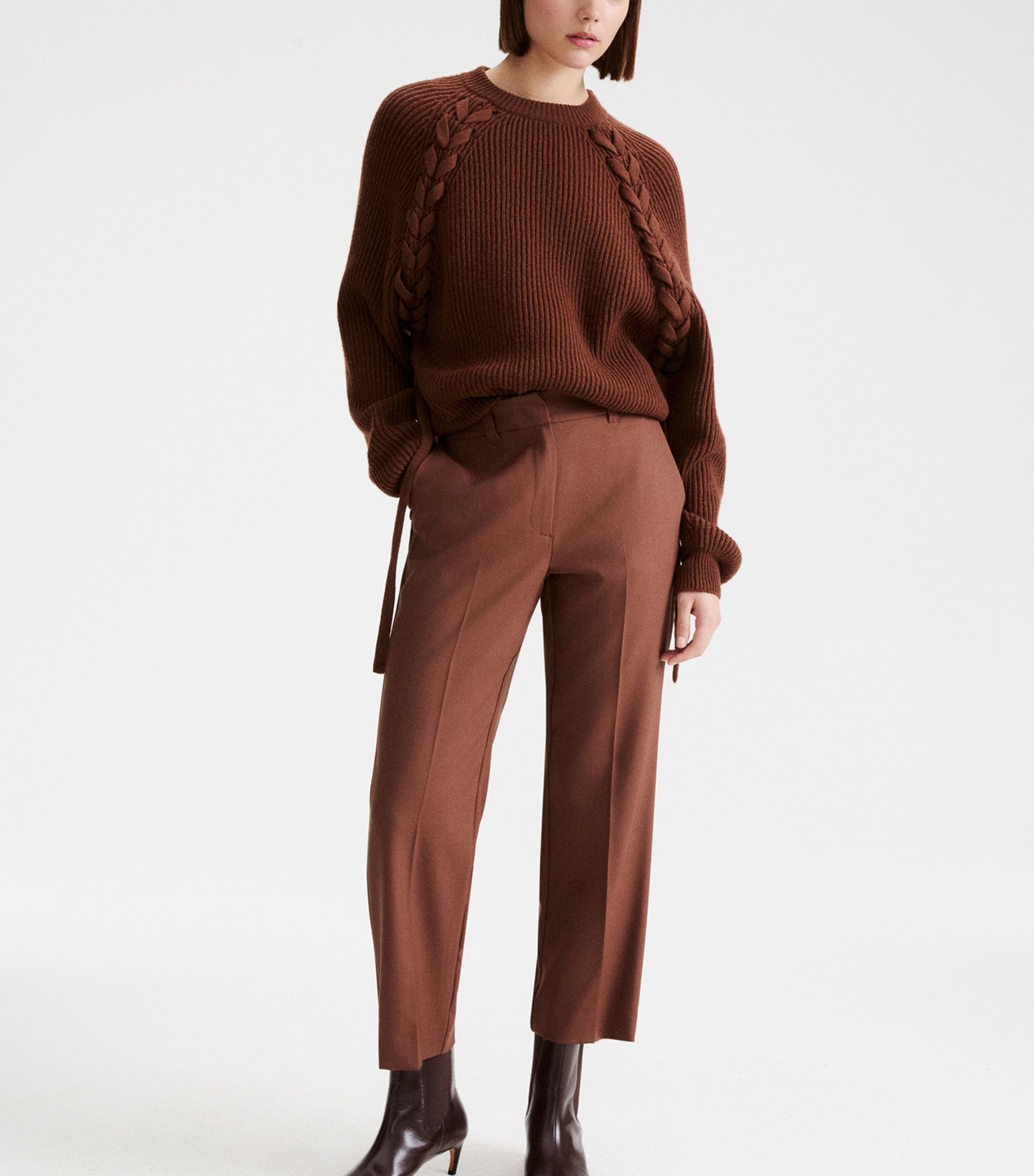 Marella Womens Virgin Wool Straight Trousers Caramel Image 4