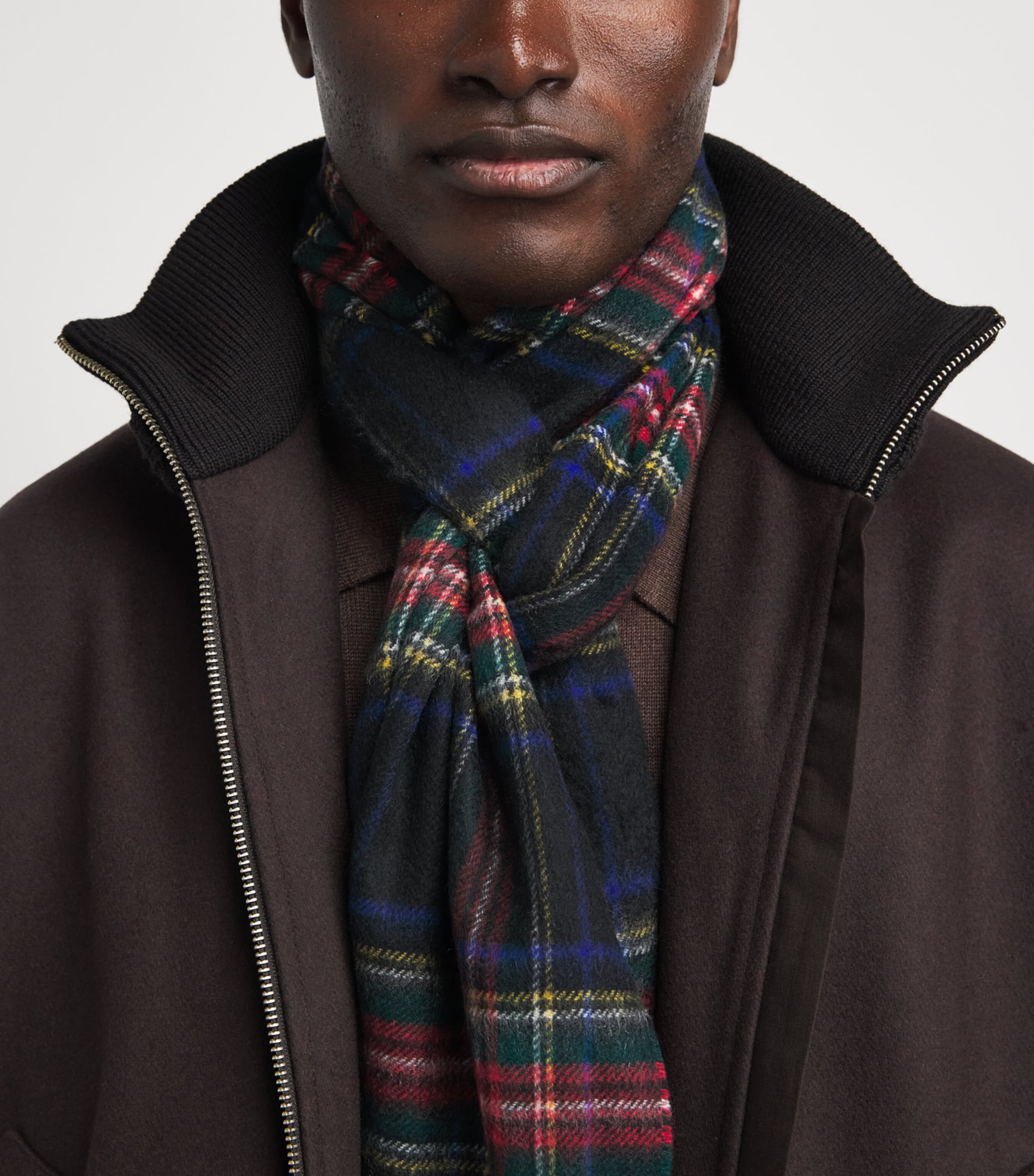 Johnstons Of Elgin Cashmere Tartan Scarf Black Stewart Image 2