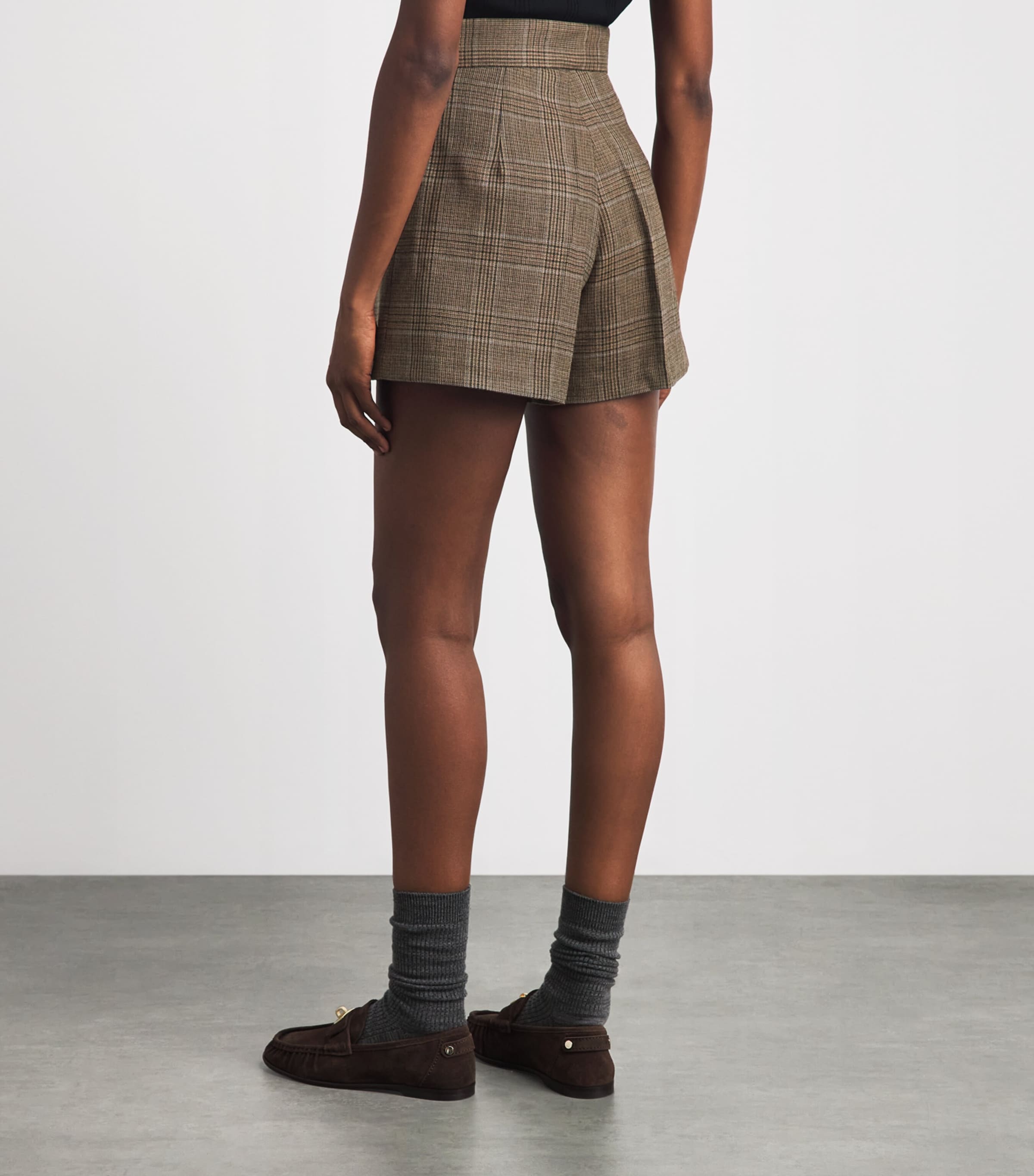 Sandro Paris Womens Wool Check Shorts Caramel Image 5