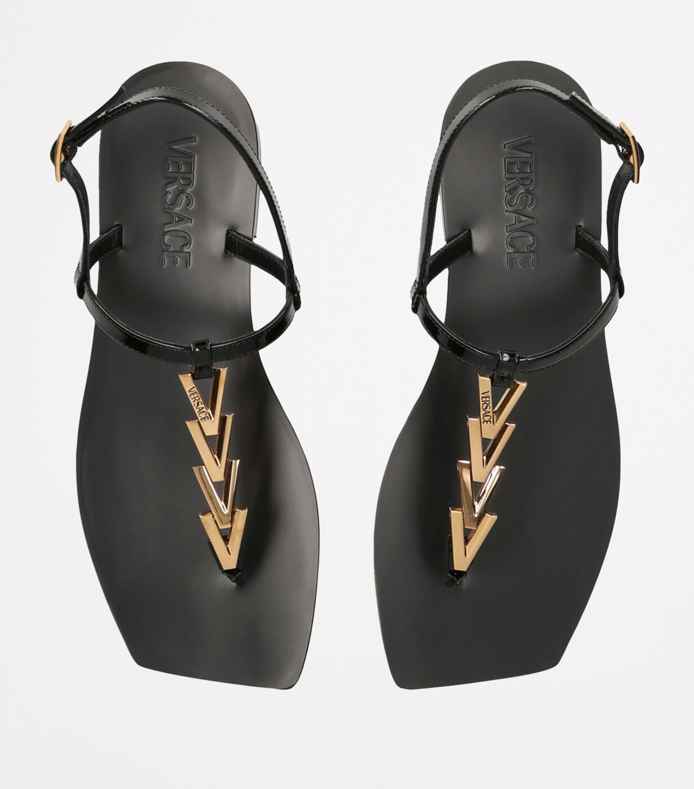 Versace Patent Leather V Sandals Black Image 4