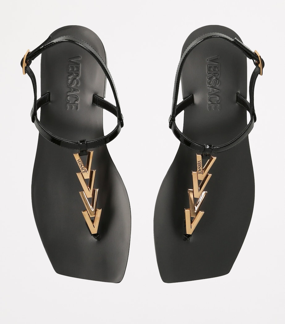 Versace Patent Leather V Sandals Black Image 4