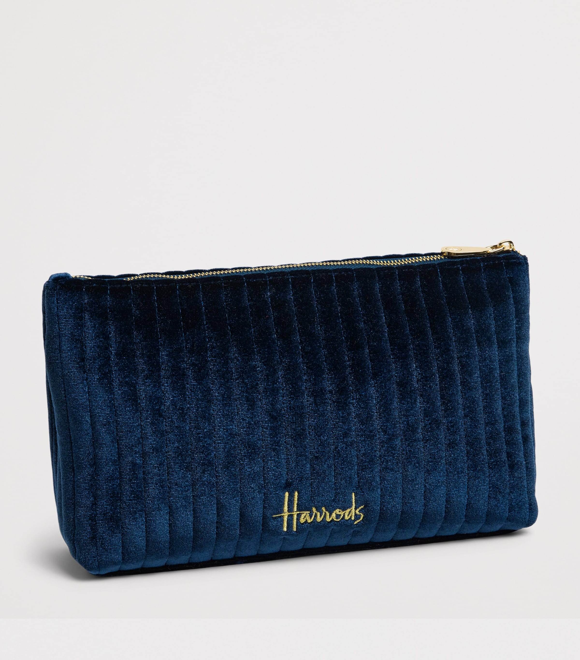 Harrods Medium Velvet Partridge Wash Bag Navy Image 2