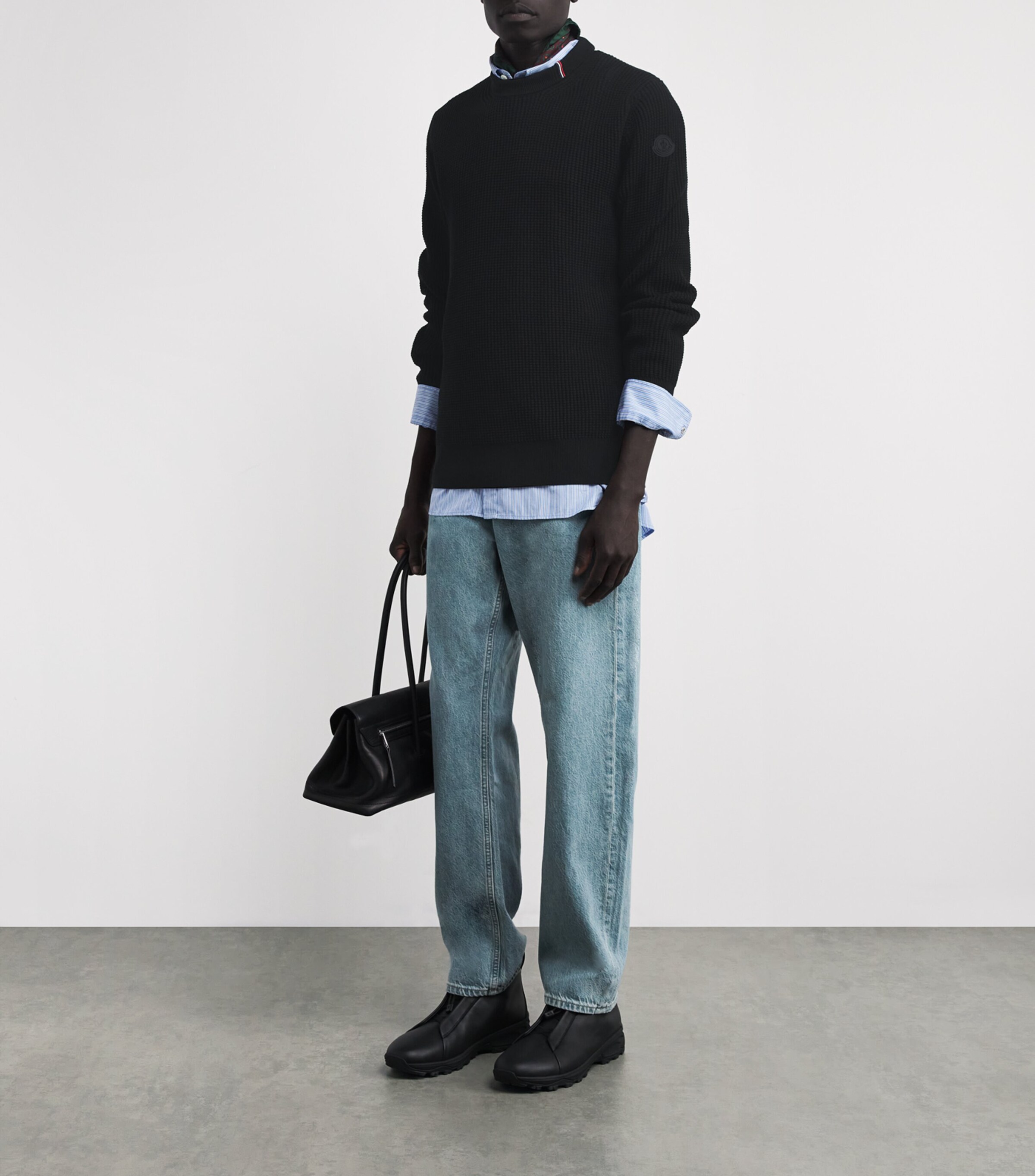 Moncler Black Cotton Waffle-Knit Sweater | Harrods US