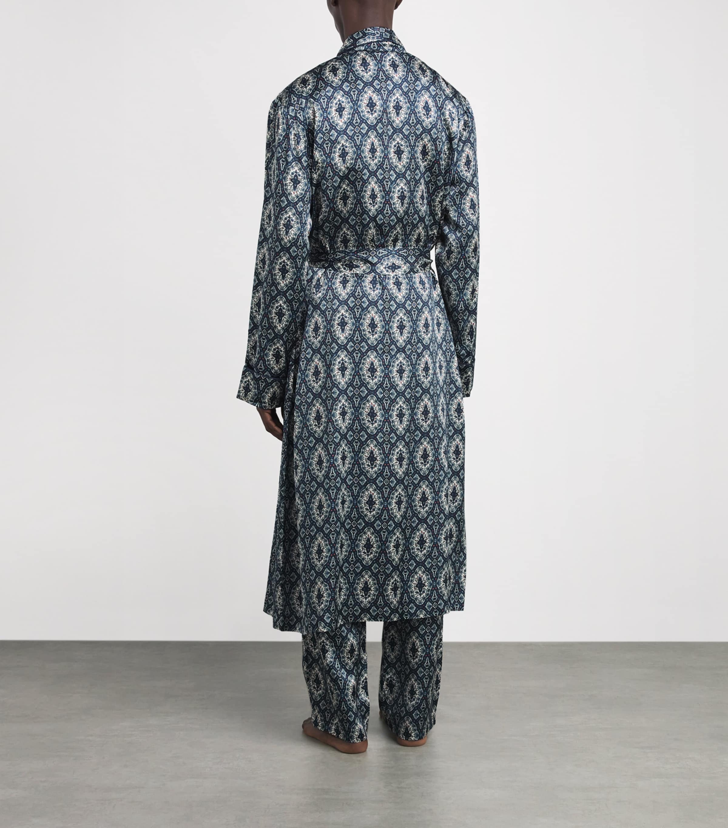 Silk Tile Print Night Robe NAVY Image 3