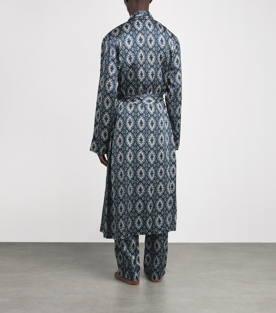 Silk Tile Print Night Robe NAVY Image 3