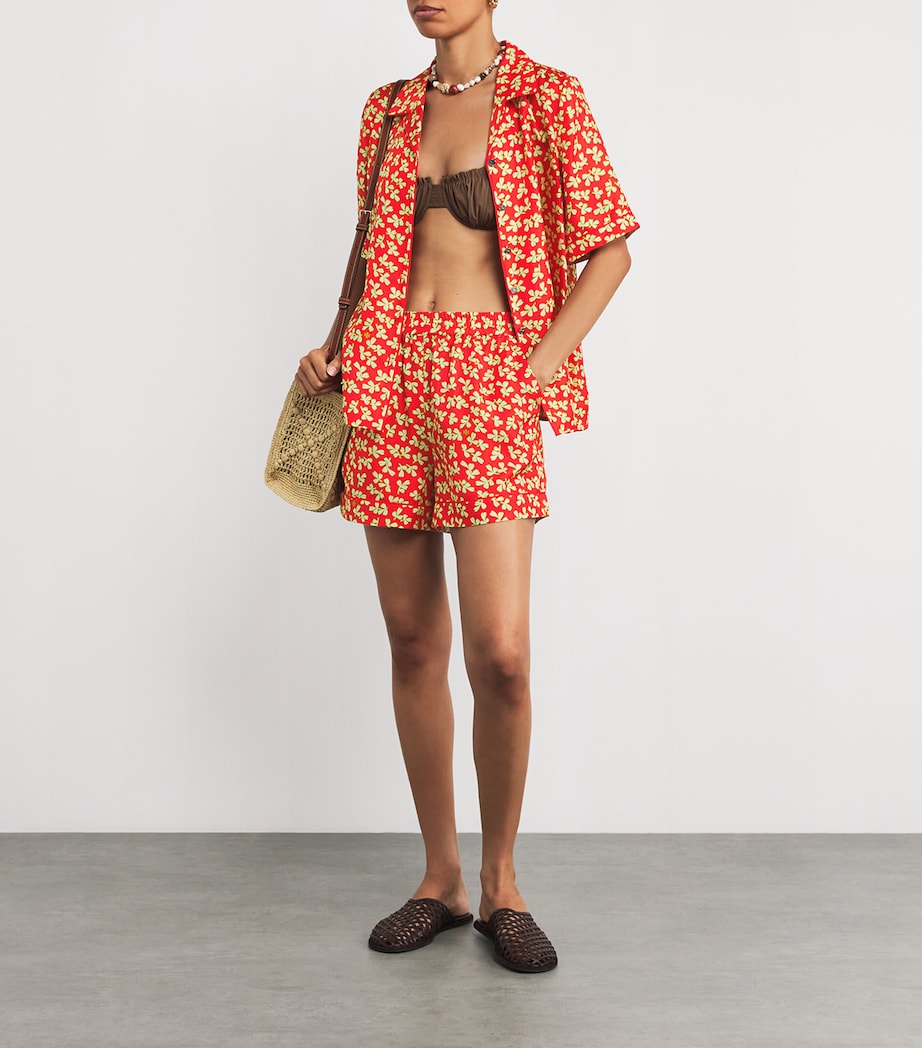 Silk Leaf Print Short-Sleeve Shirt RED LITTLE LEAVES Image 2