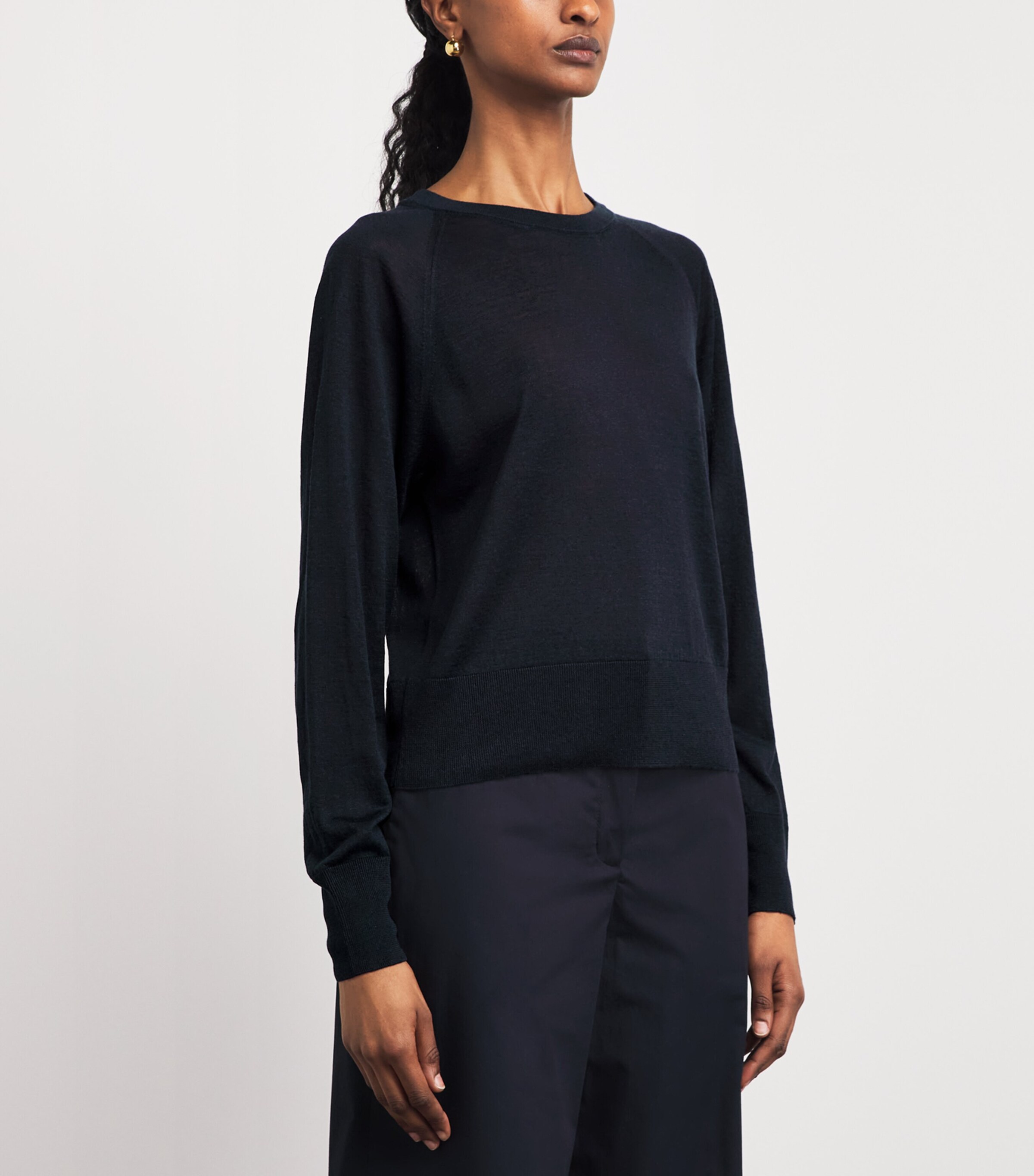 Agnona Womens Linen-Silk Crew-Neck Sweater Dark Blue Navy Image 4