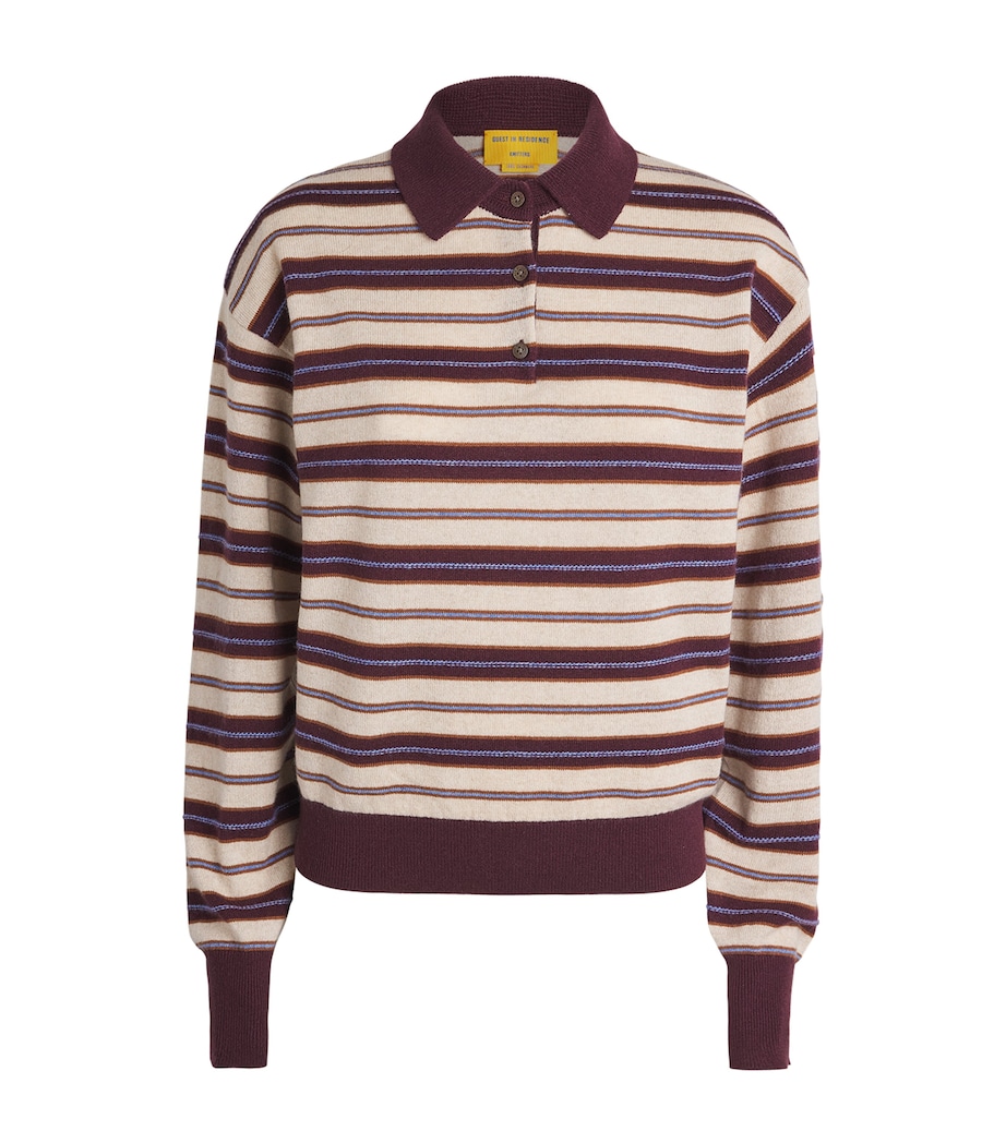 Guest In Residence Womens Cashmere Collegiate Stripe Polo Sweater Fig Combo Figco Image 1