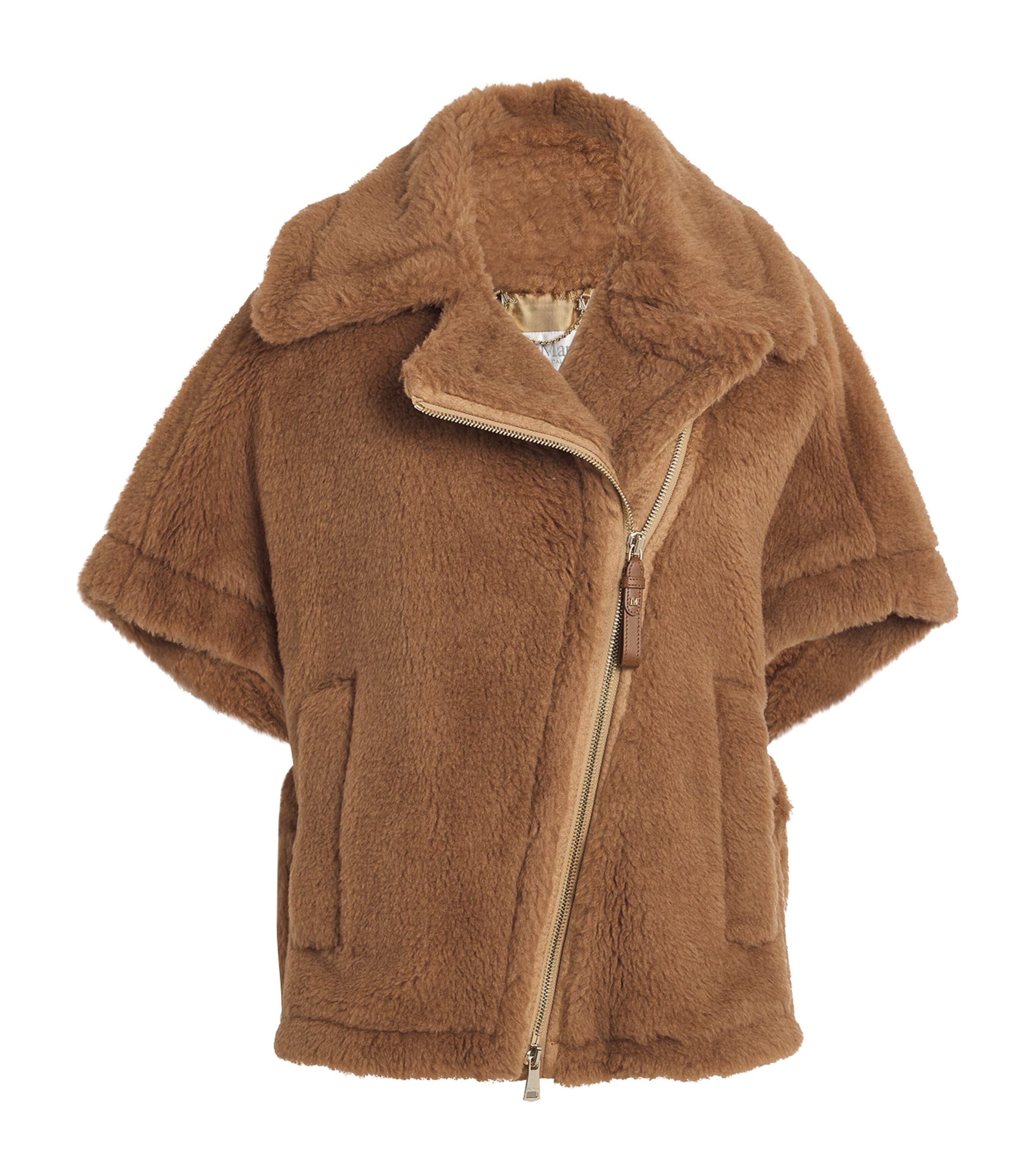 Max Mara Teddy Fabric Biker Jacket Cape In Beige
