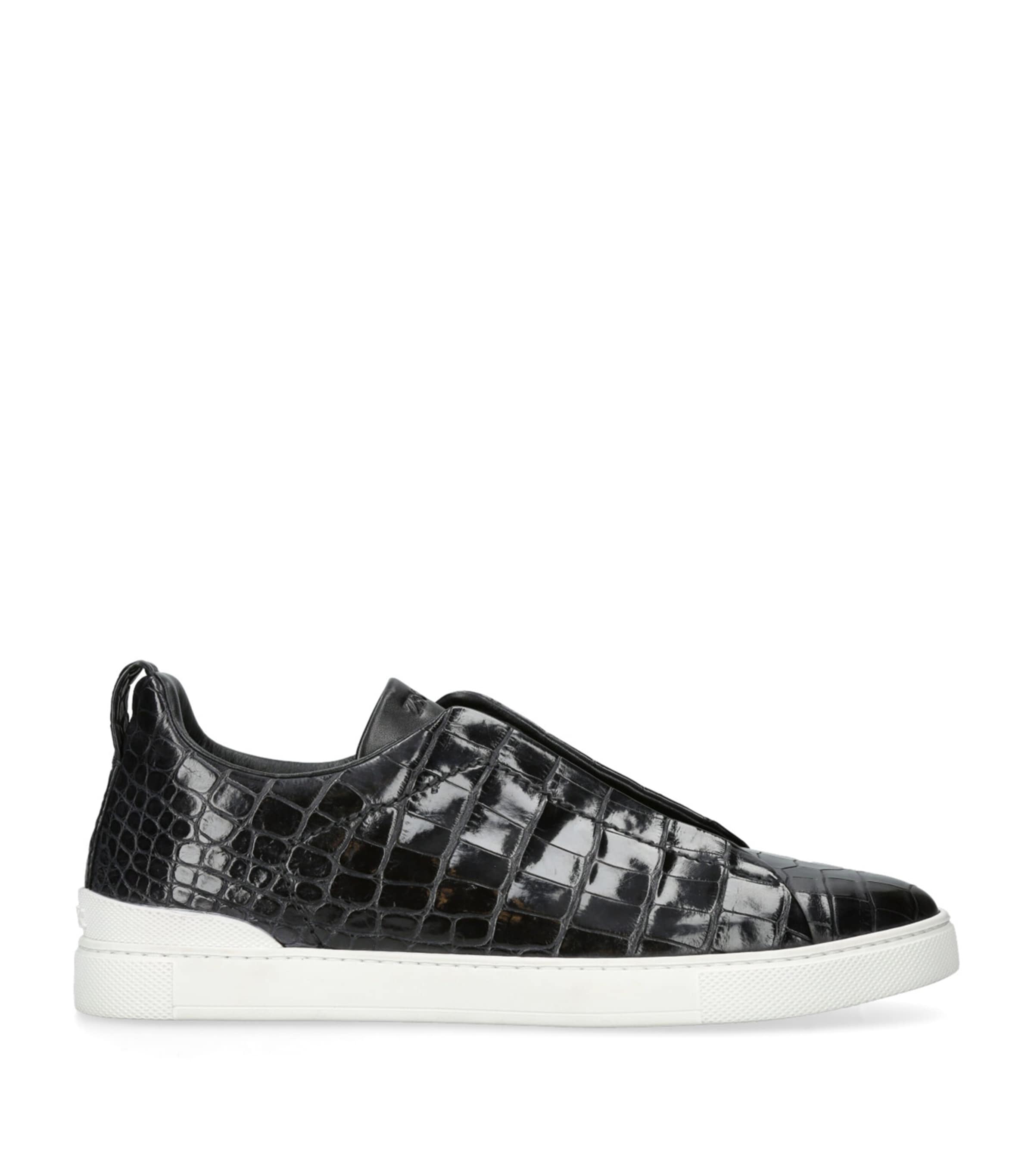 Zegna Crocodile Leather Triple Stitch Sneakers Black Image 1