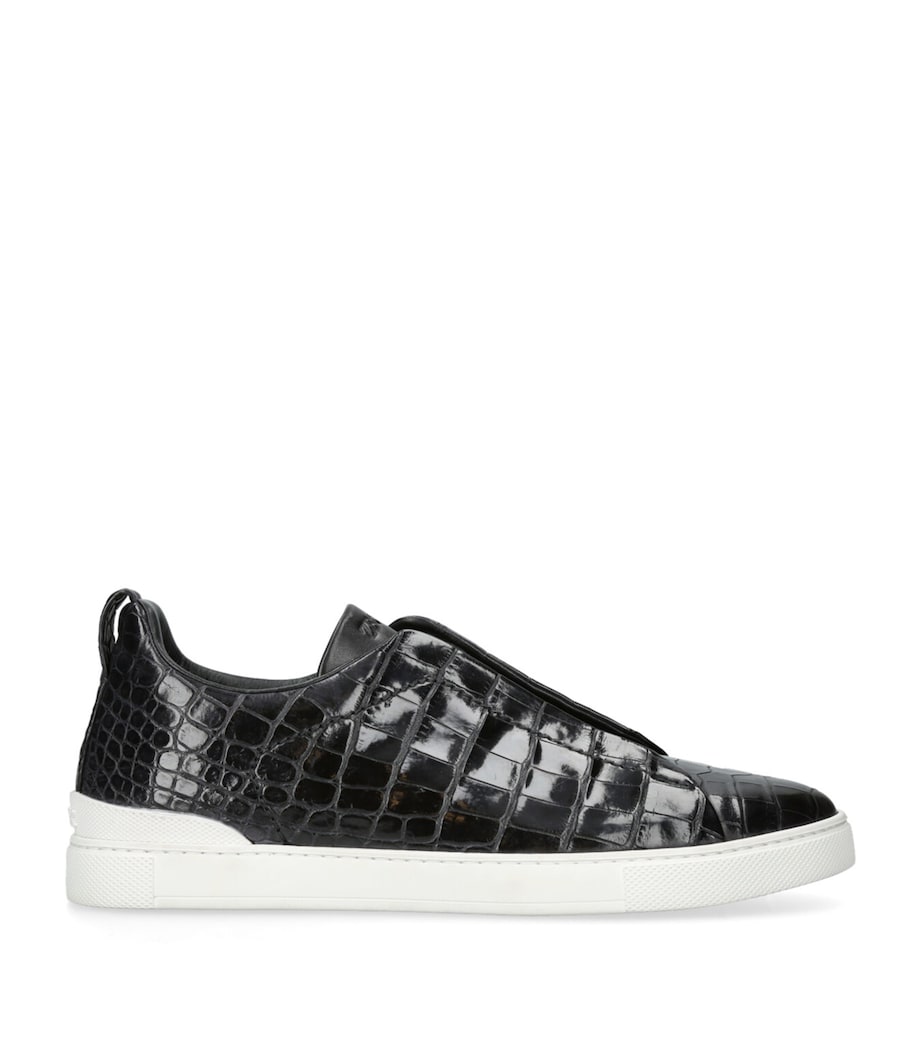 Zegna Crocodile Leather Triple Stitch Sneakers Black Image 1