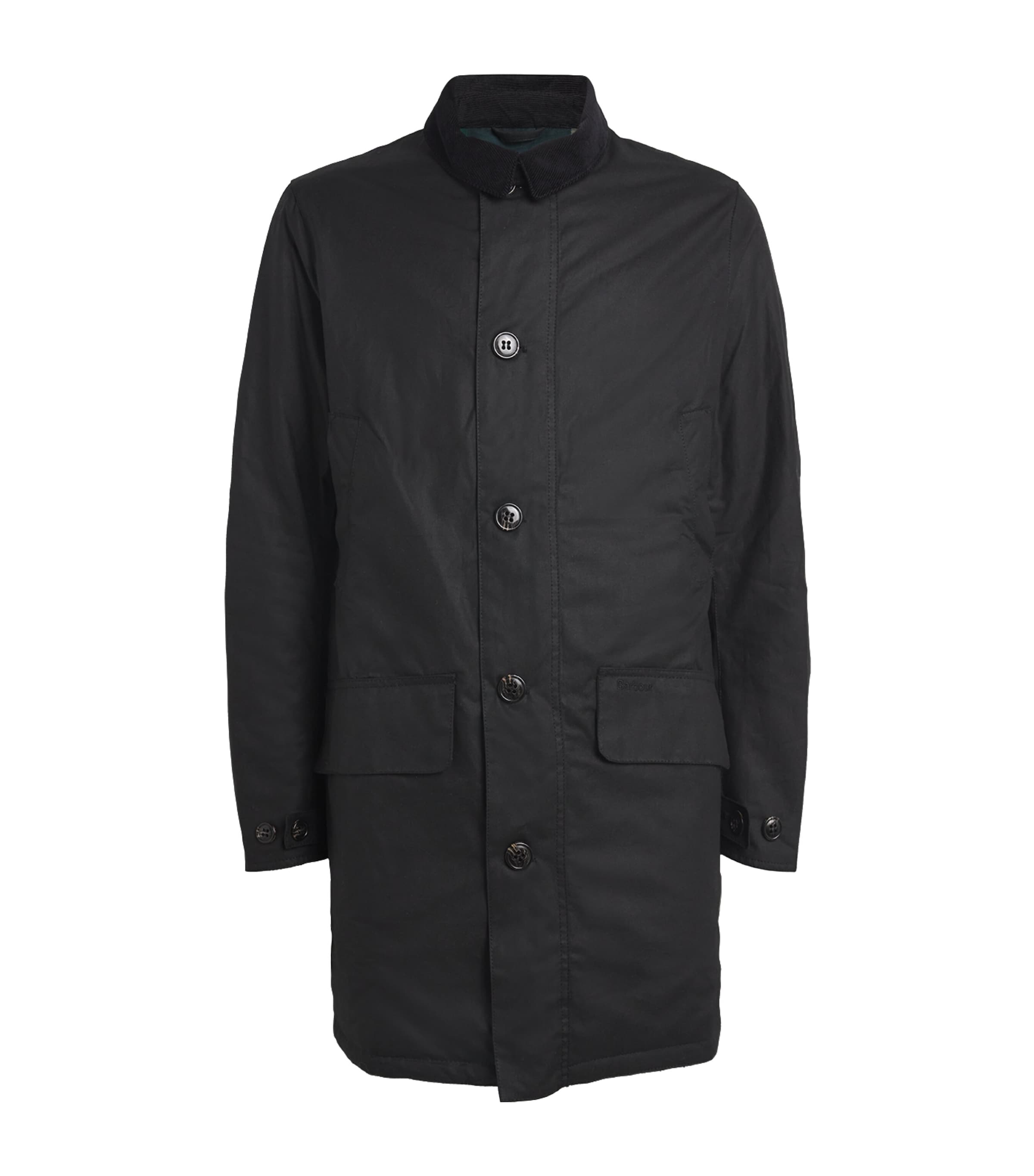 Barbour Waxed Cotton Mac Coat In Black