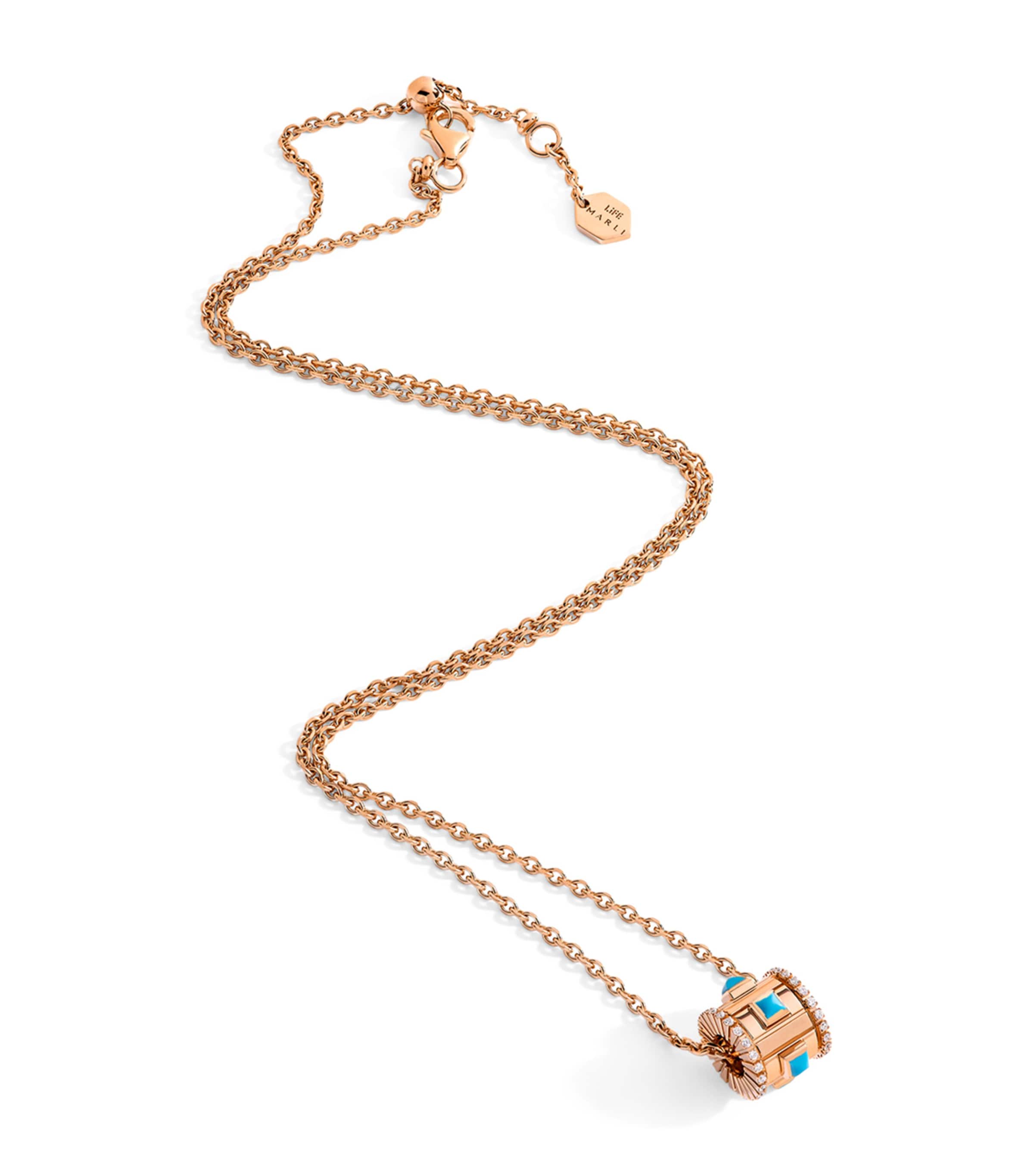 Marli New York Rose Gold, Diamond And Turquoise Life Necklace In Rose Gold