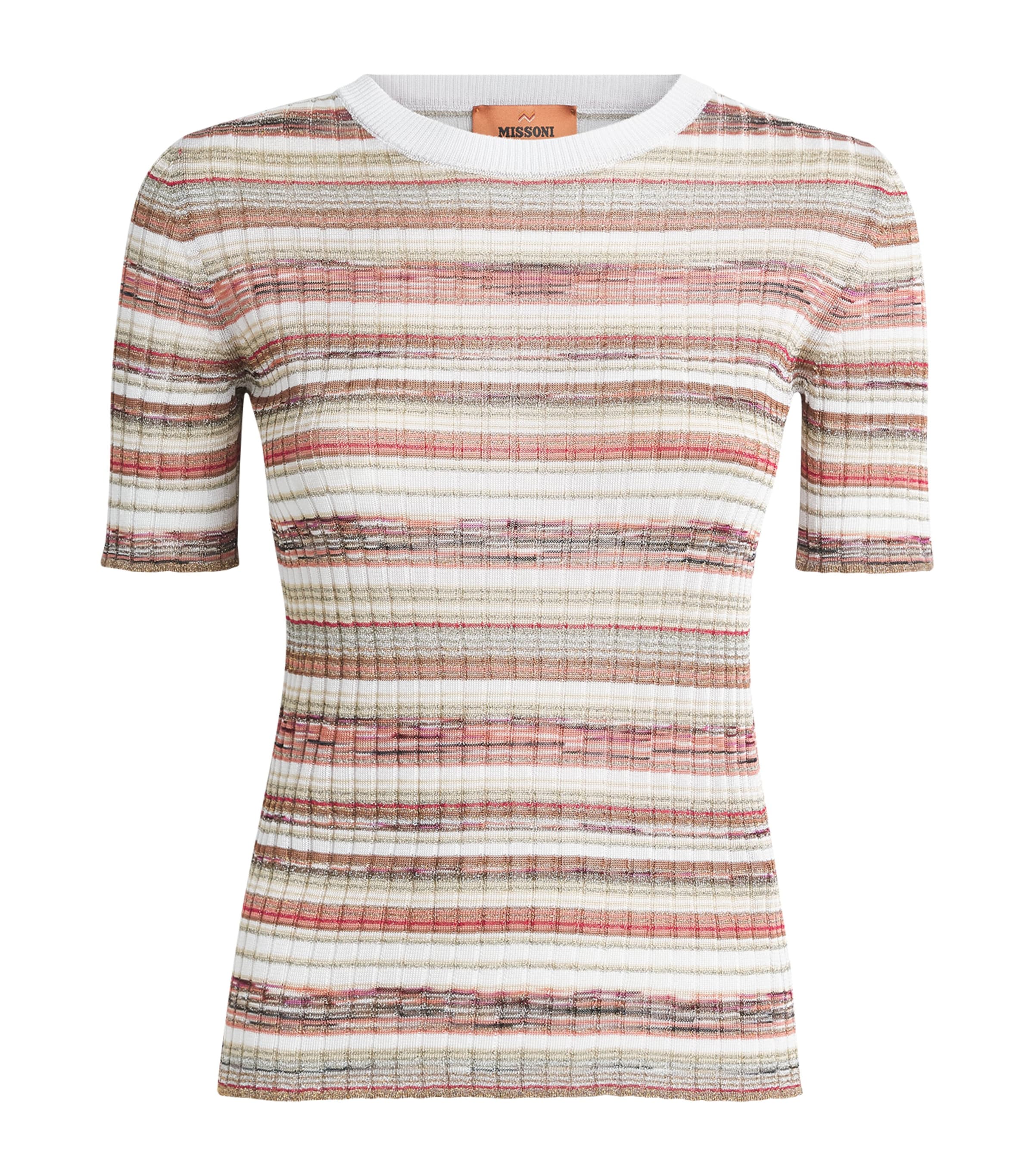 Missoni Womens Ribbed Stripe T-Shirt Pnk W Brn & Wt Image 1