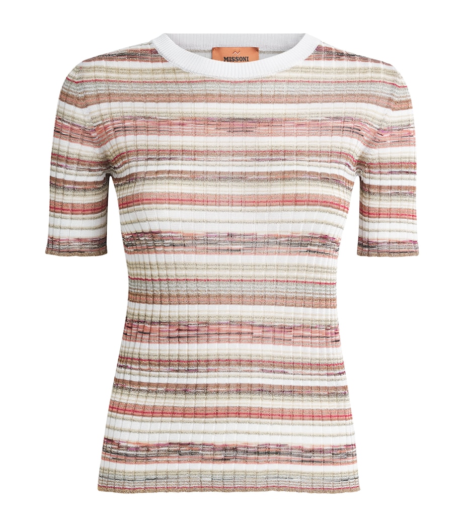 Missoni Womens Ribbed Stripe T-Shirt Pnk W Brn & Wt Image 1