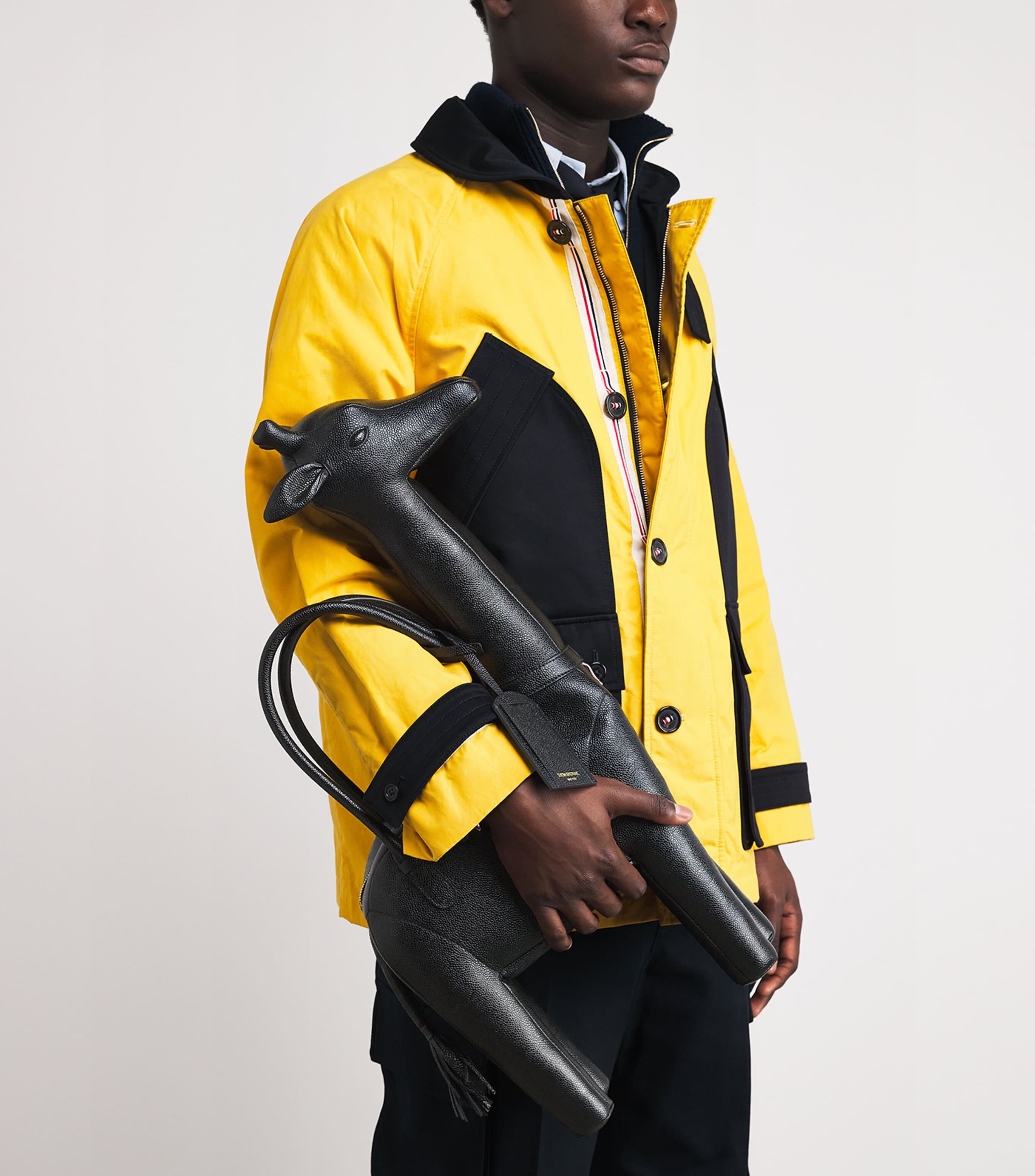 Leather Giraffe Top-Handle Bag BLACK Image 6