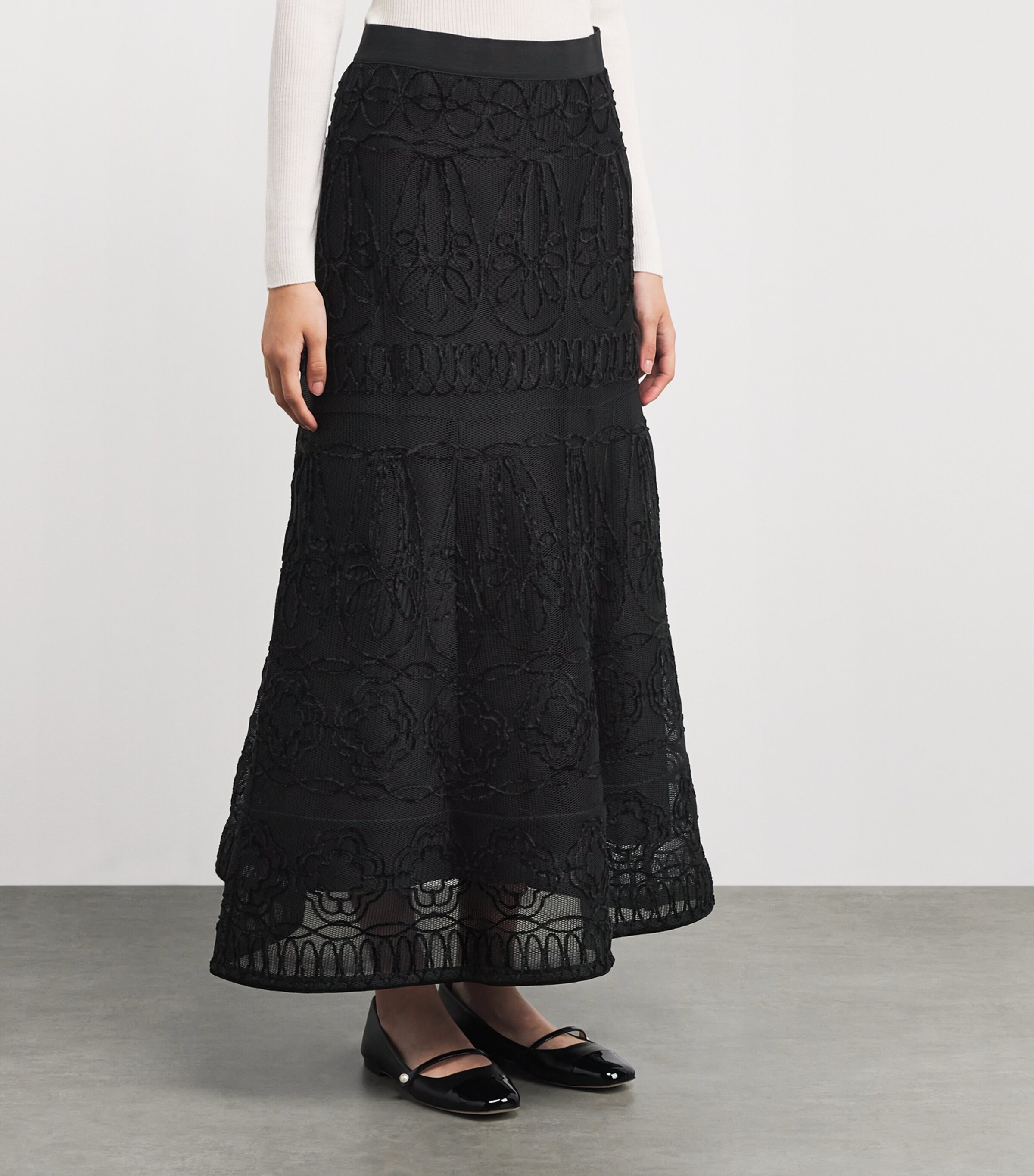 Embroidered Flared Maxi Skirt BLACK Image 3
