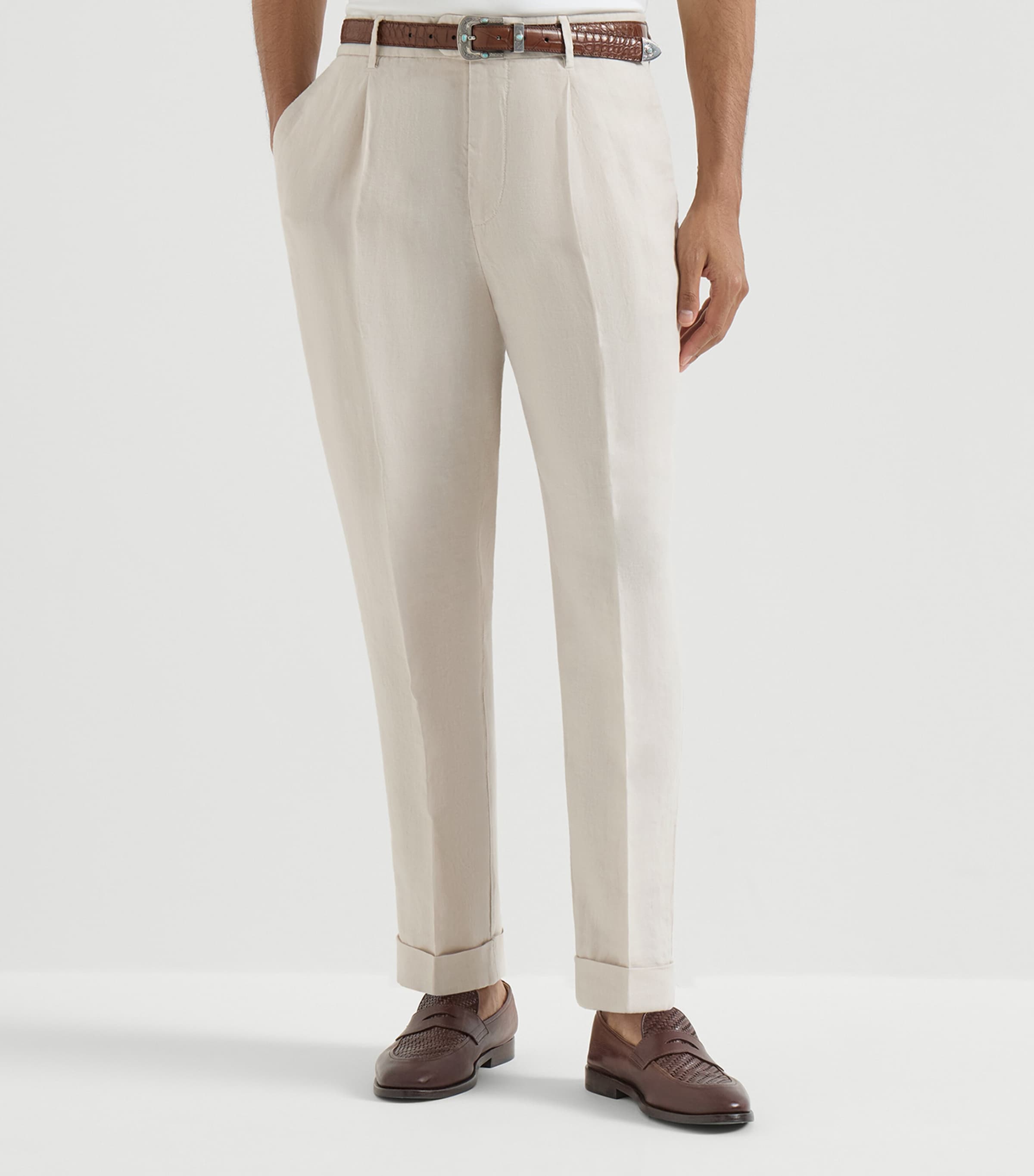 Brunello Cucinelli Mens Linen Pleated Trousers Image 3