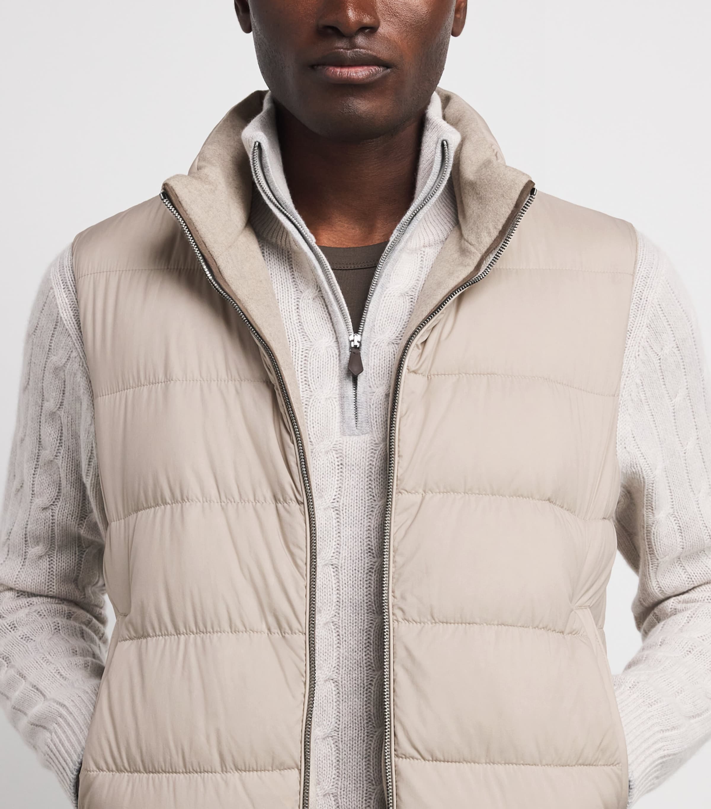 Moorer Mens Virgin Wool-Cashmere Reversible Falieri Gilet Stone Image 6