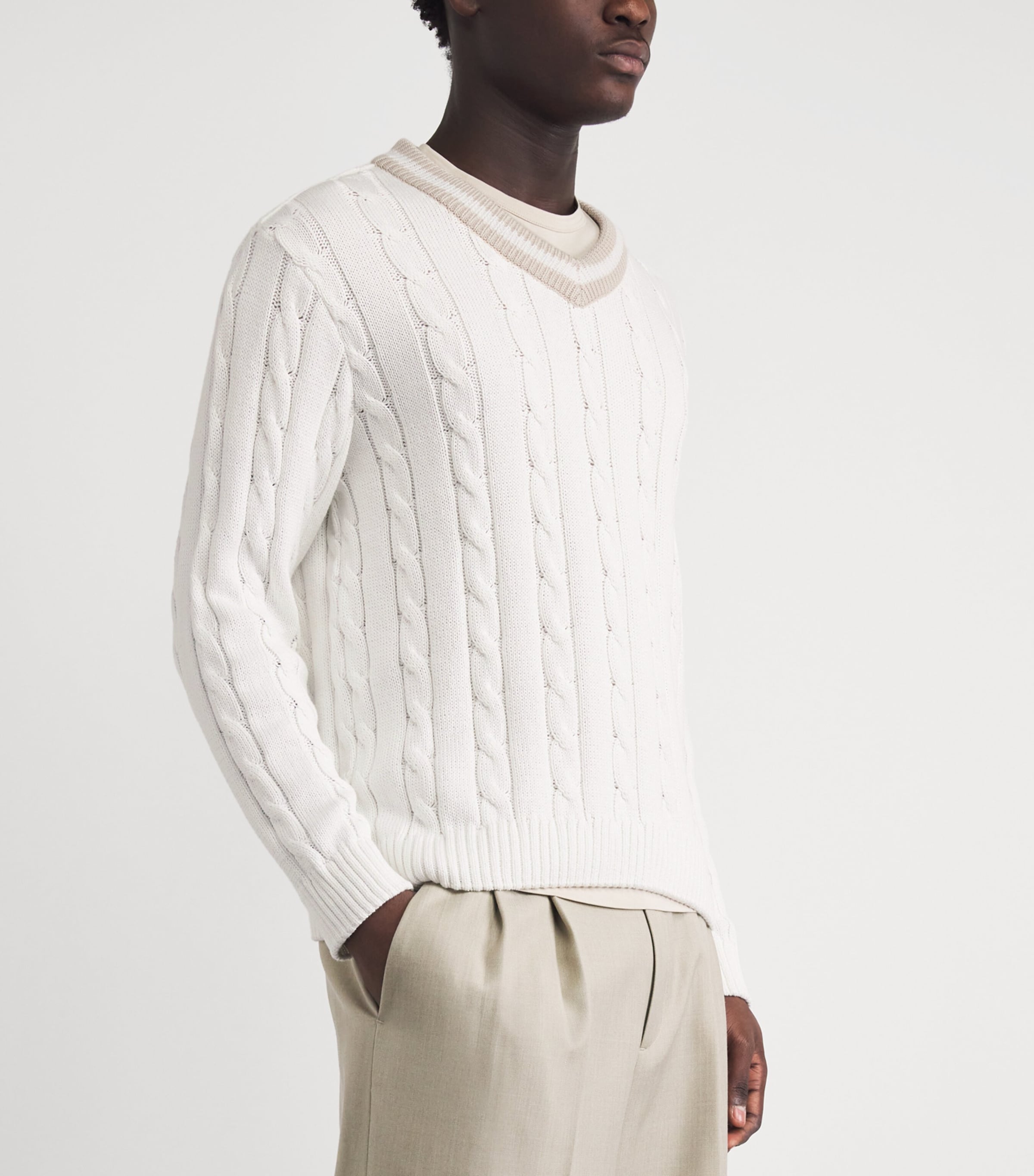Paul & Shark Mens Cotton Cable-Knit Sweater Off White Image 4