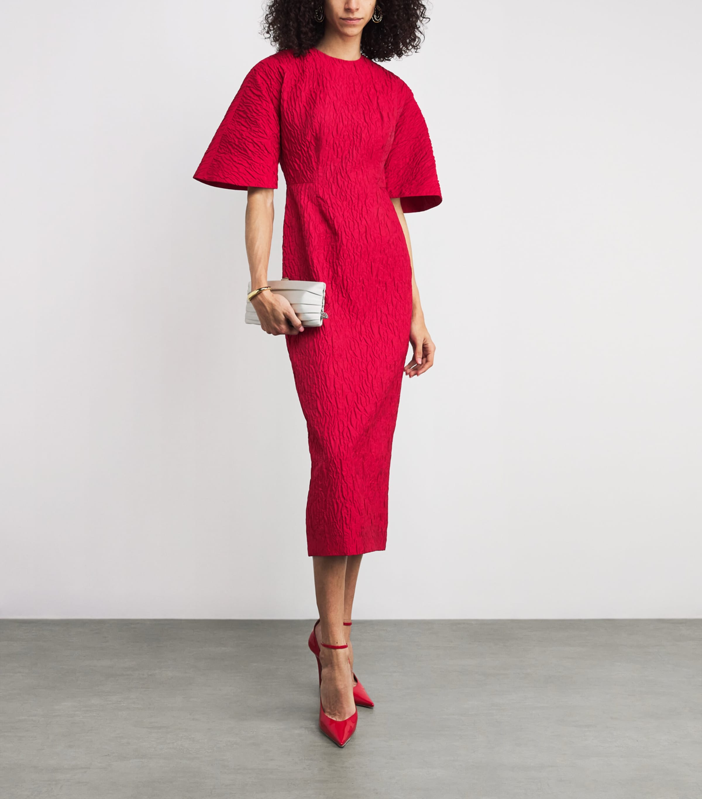 Cloqué Farah Midi Dress BENNETT RED Image 2