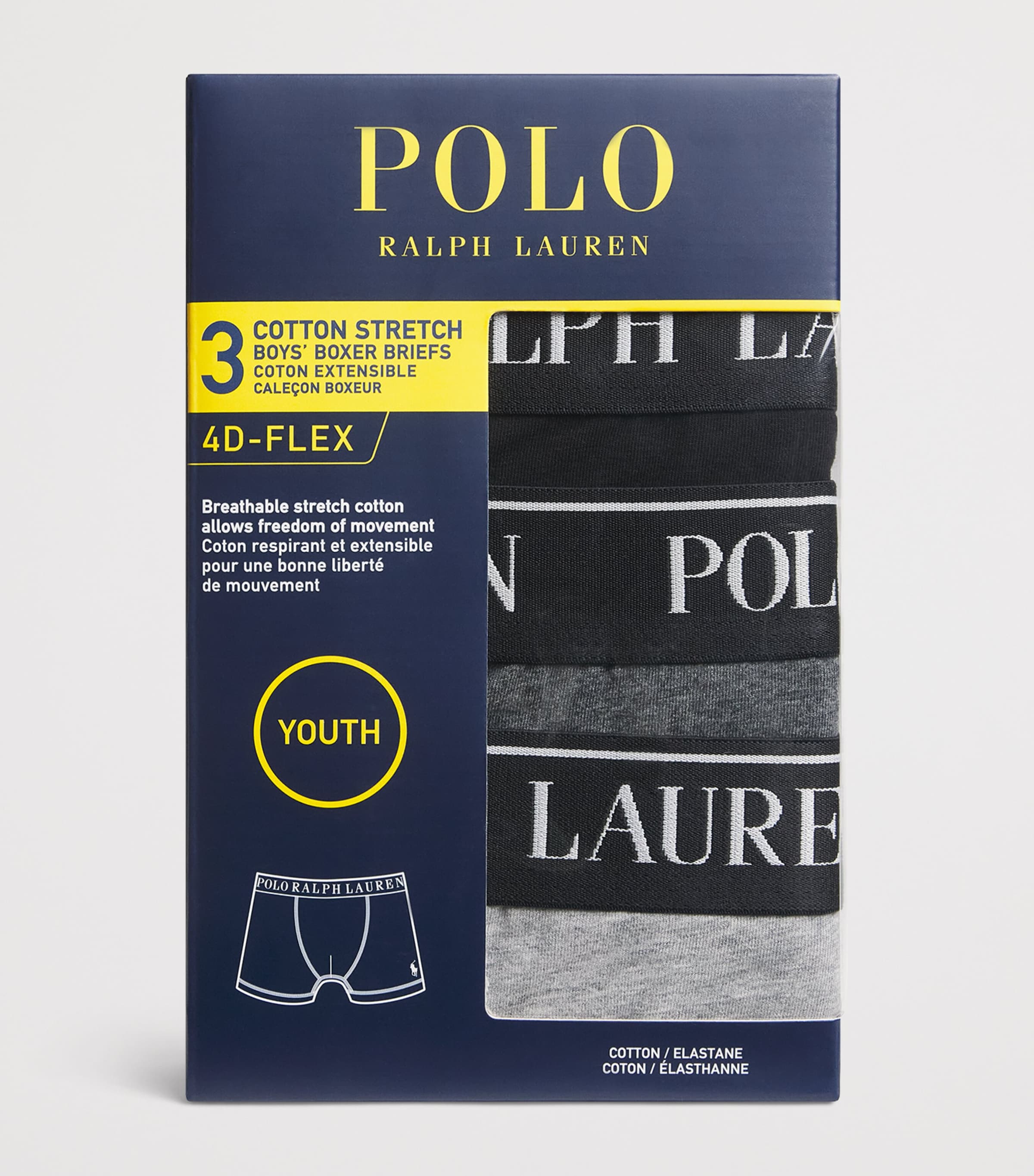Ralph Lauren Kids Pack of 3 Stretch-Cotton Boxer Briefs (6-14 Years) Andover Heather Image 3