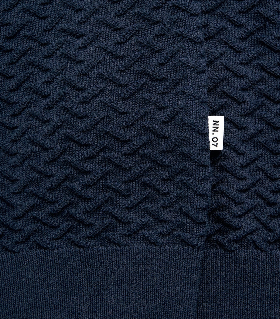 NN.07 Mens Organic Cotton Zip-Up Polo Shirt Navy Blue Image 6
