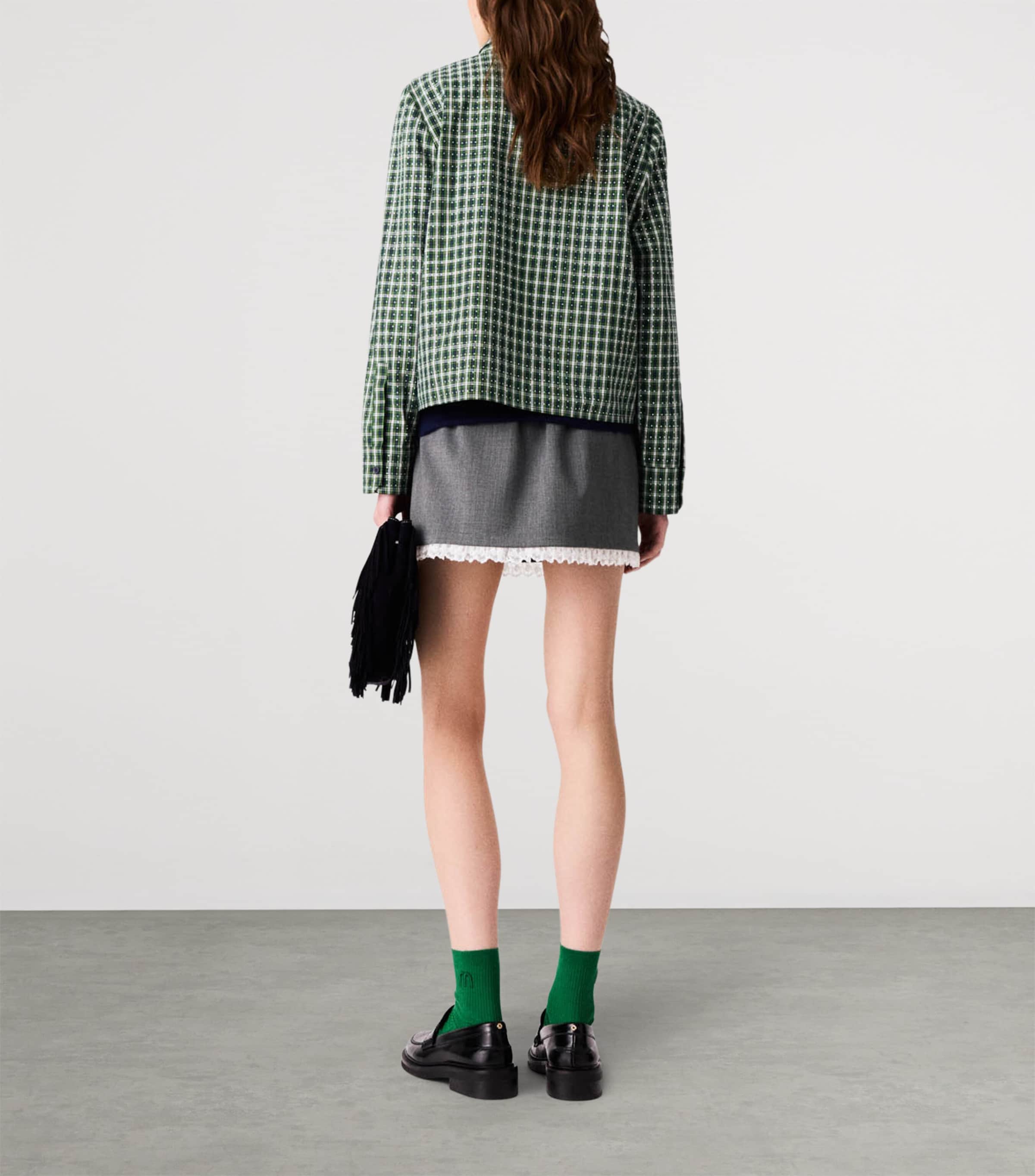 Maje Womens Cotton Check Embellished Shirt Green Image 4