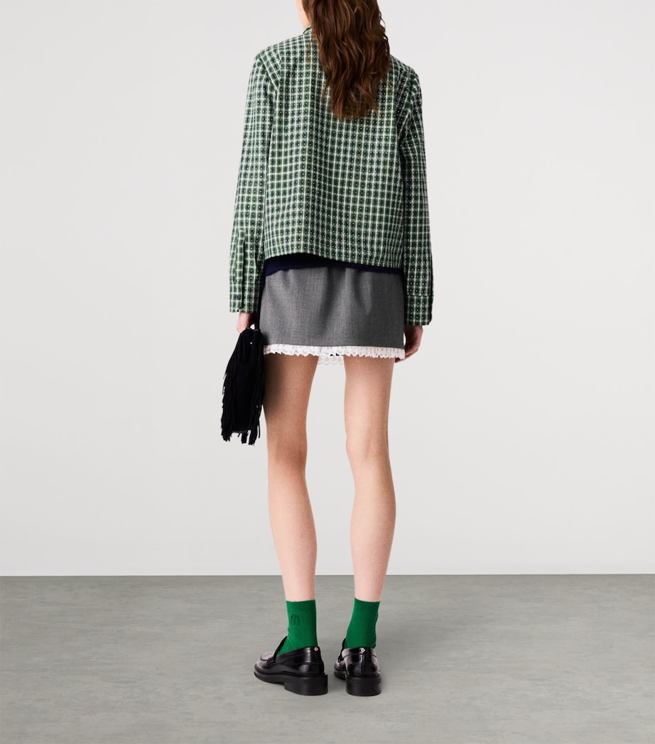 Maje Womens Cotton Check Embellished Shirt Green Image 4