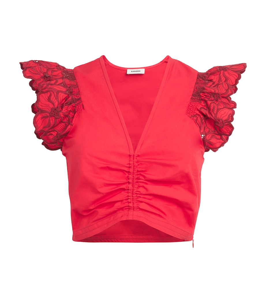 Embroidered Crop Top RED Image 1