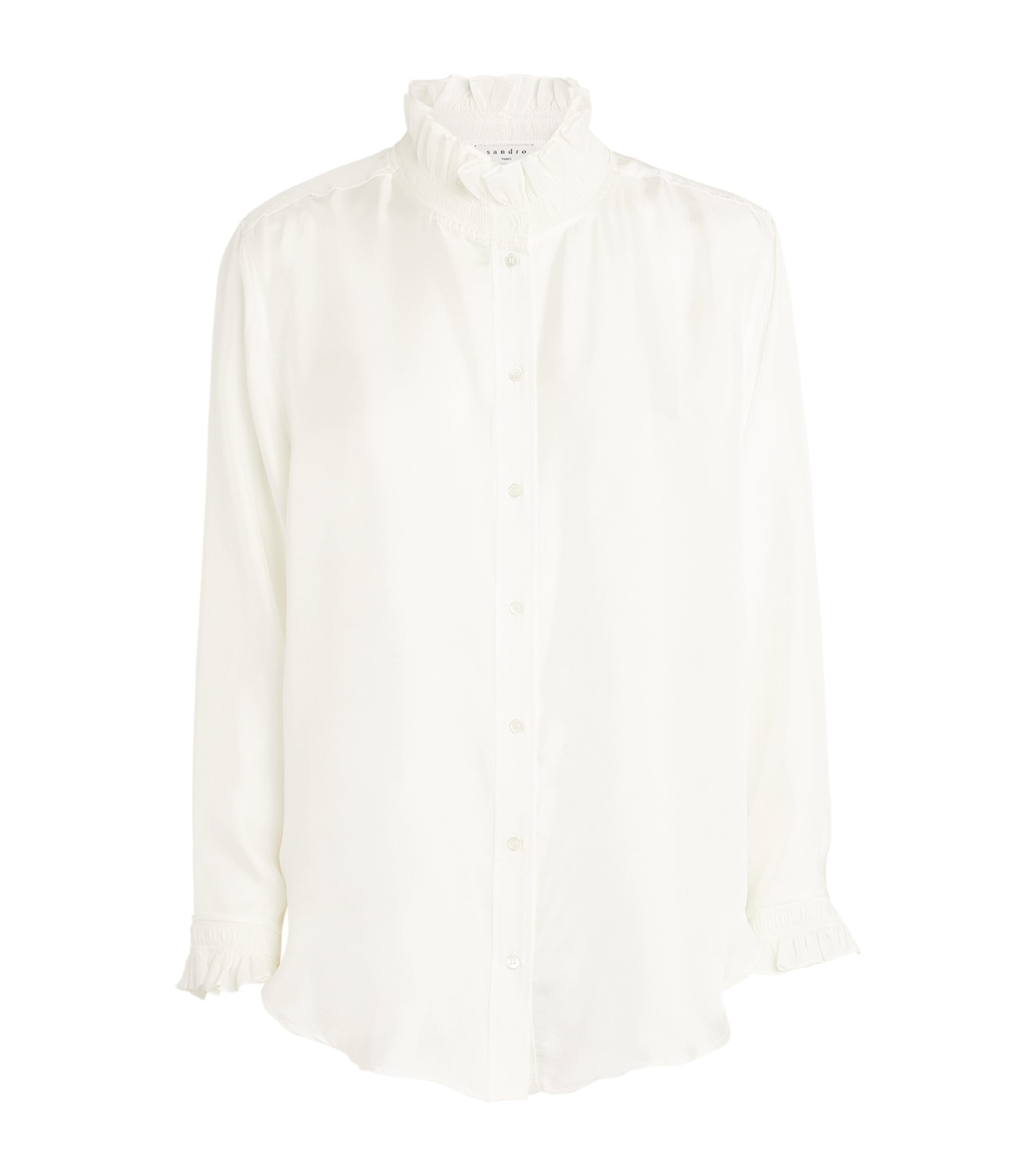 Sandro Silk Gathered-collar Shirt In Beige