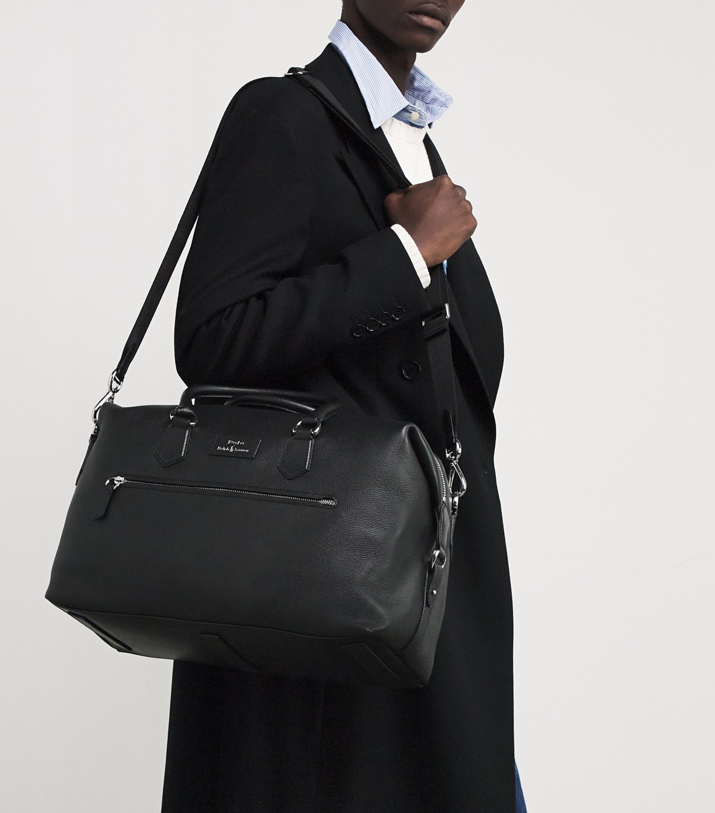 Polo Ralph Lauren Black Pebbled Leather Travel Duffle Bag | Harrods UK