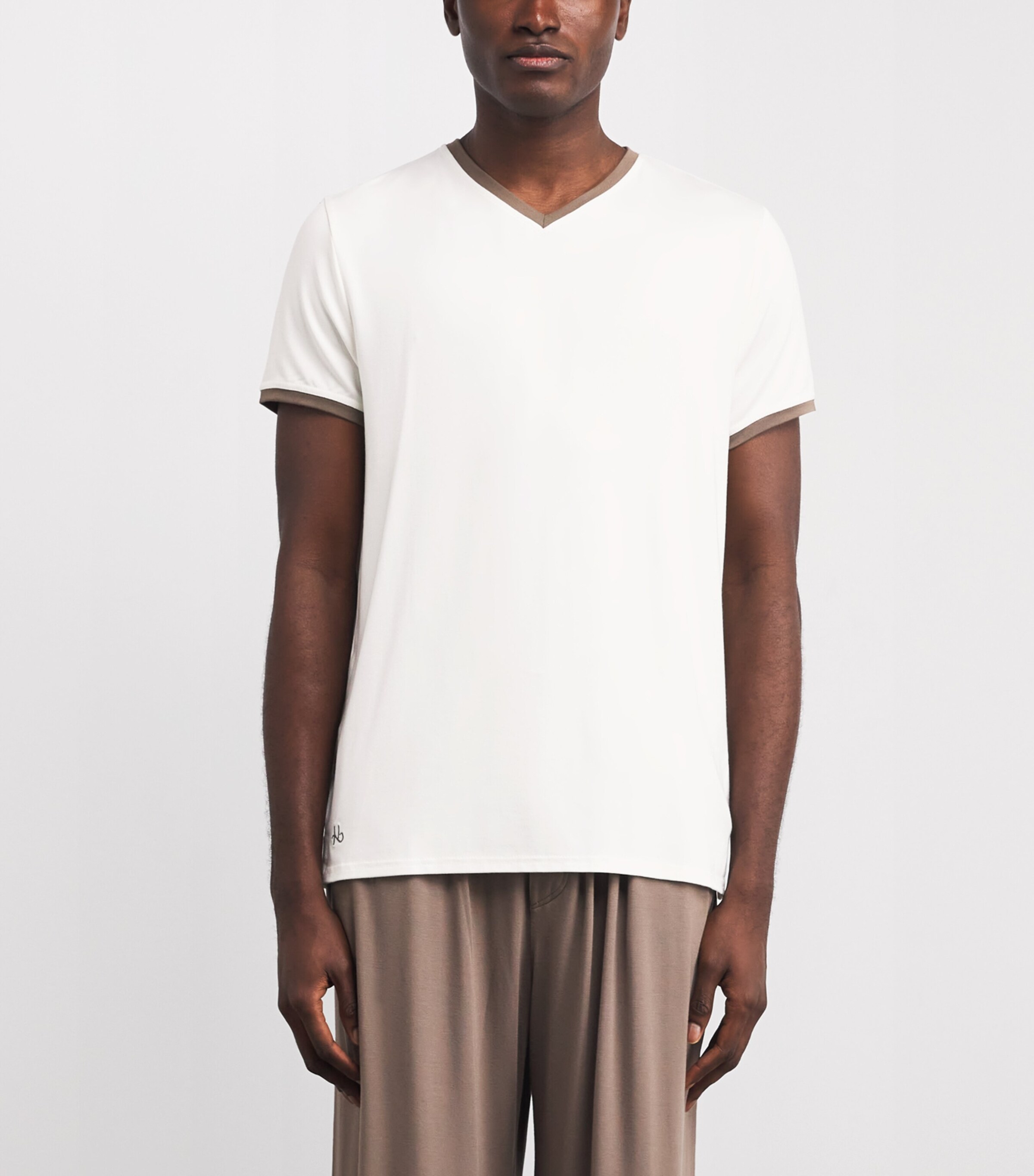 Contrast Trim V-Neck Lounge T-Shirt CALU CALICO/ UMBER Image 3